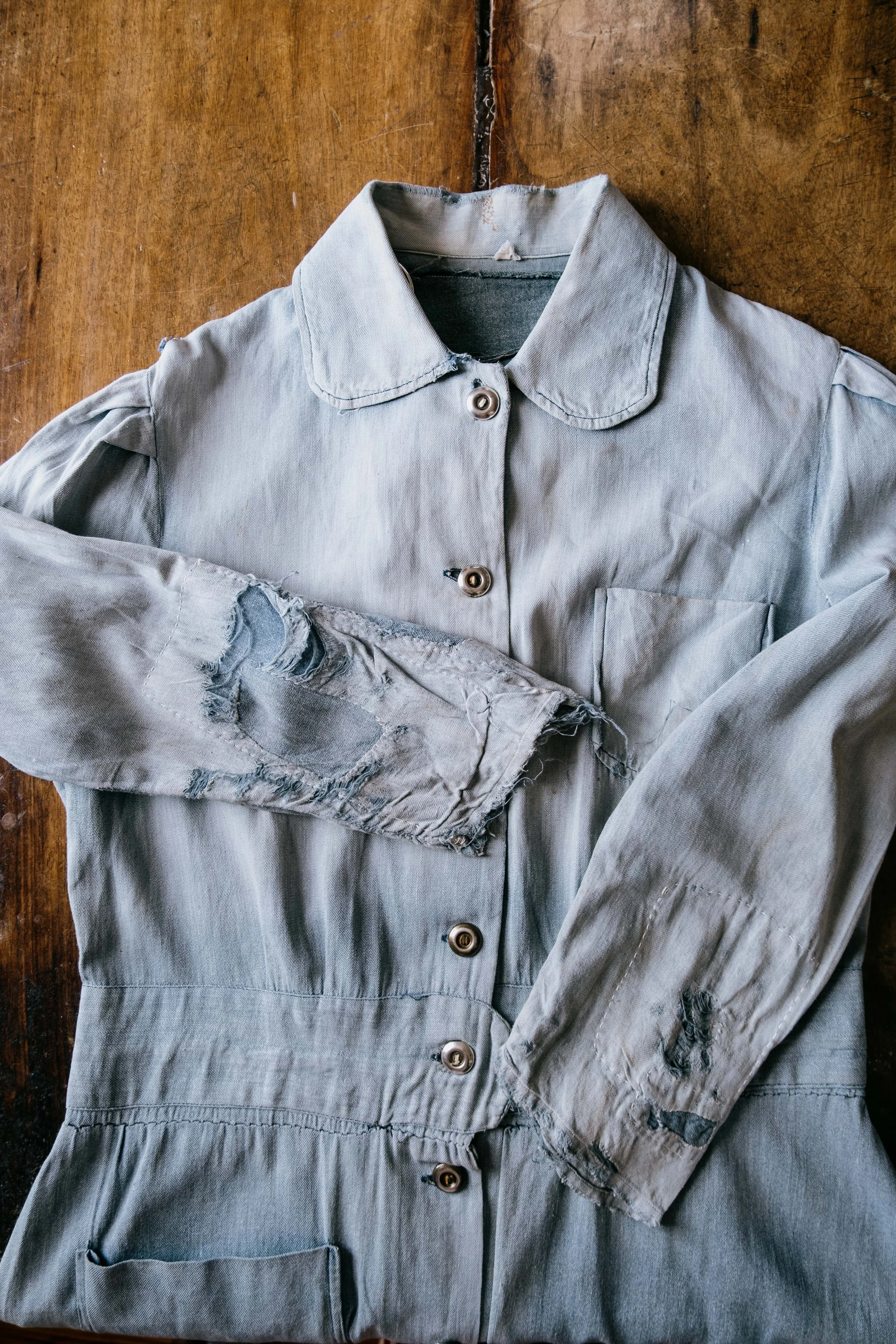 1930s Blue Mended Workwear Dress