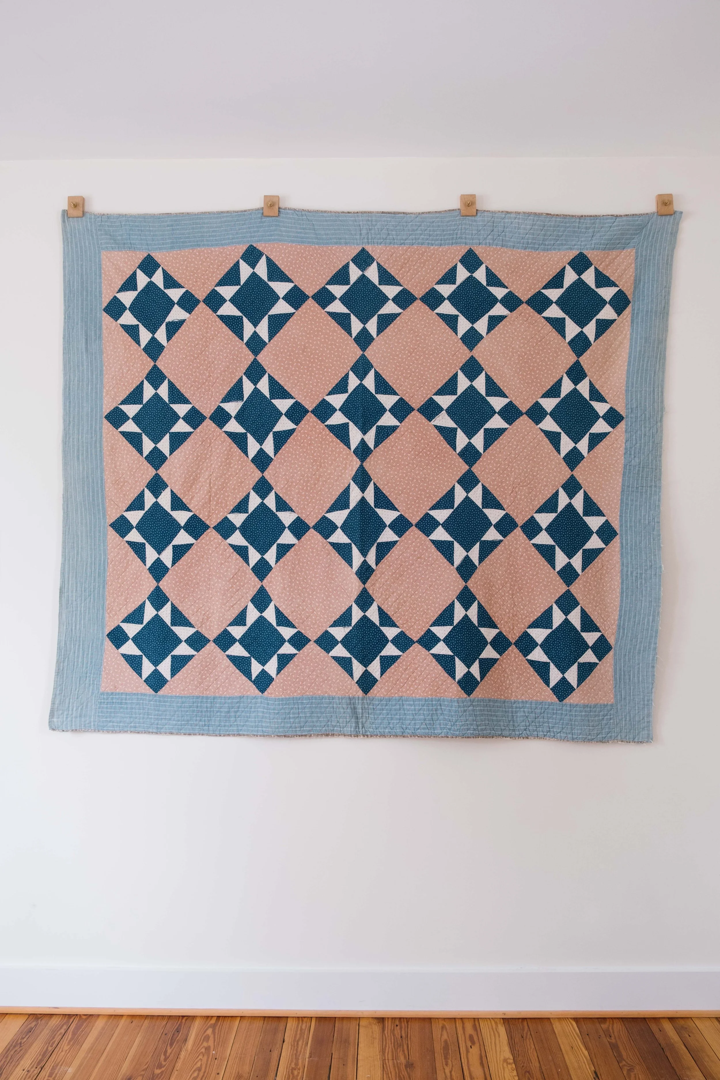 1900s Blue Calico Ohio Star Quilt