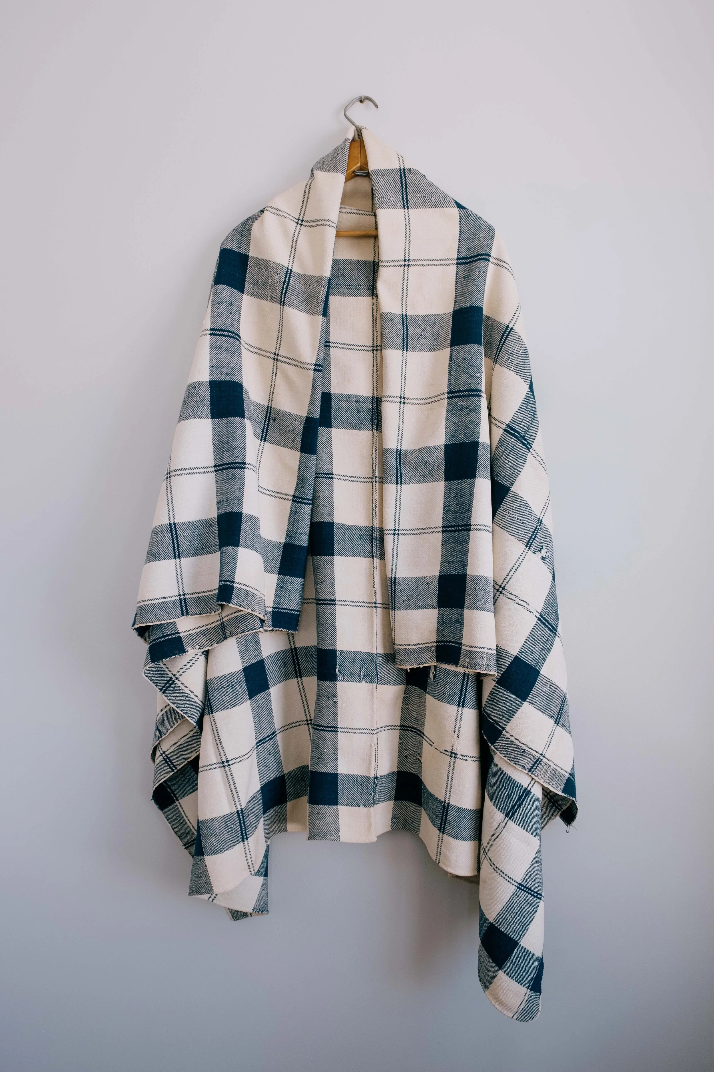 Navy & Pearl Plaid Early Wool Blanket