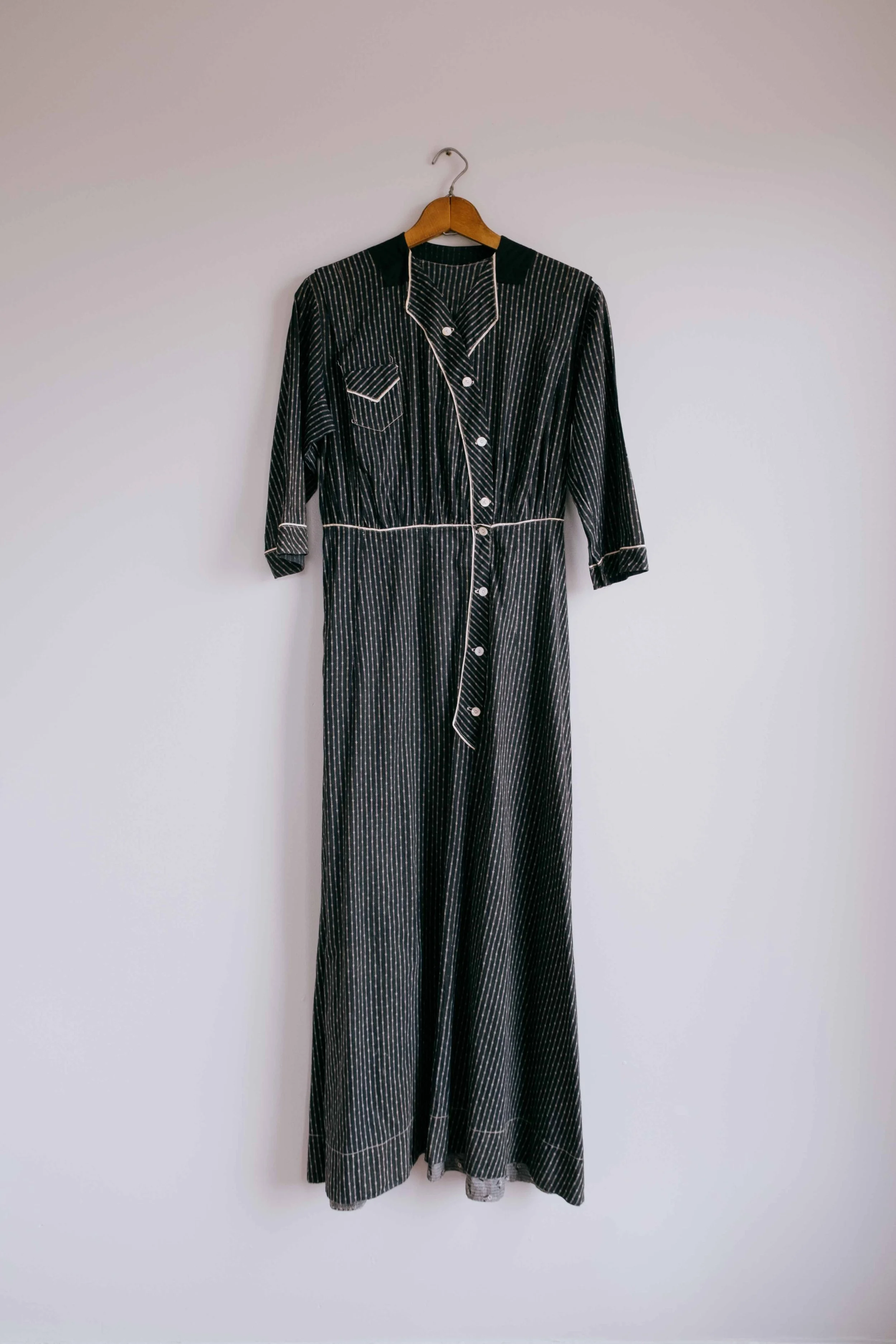 1910s Asymmetrical Onyx Calico Dress