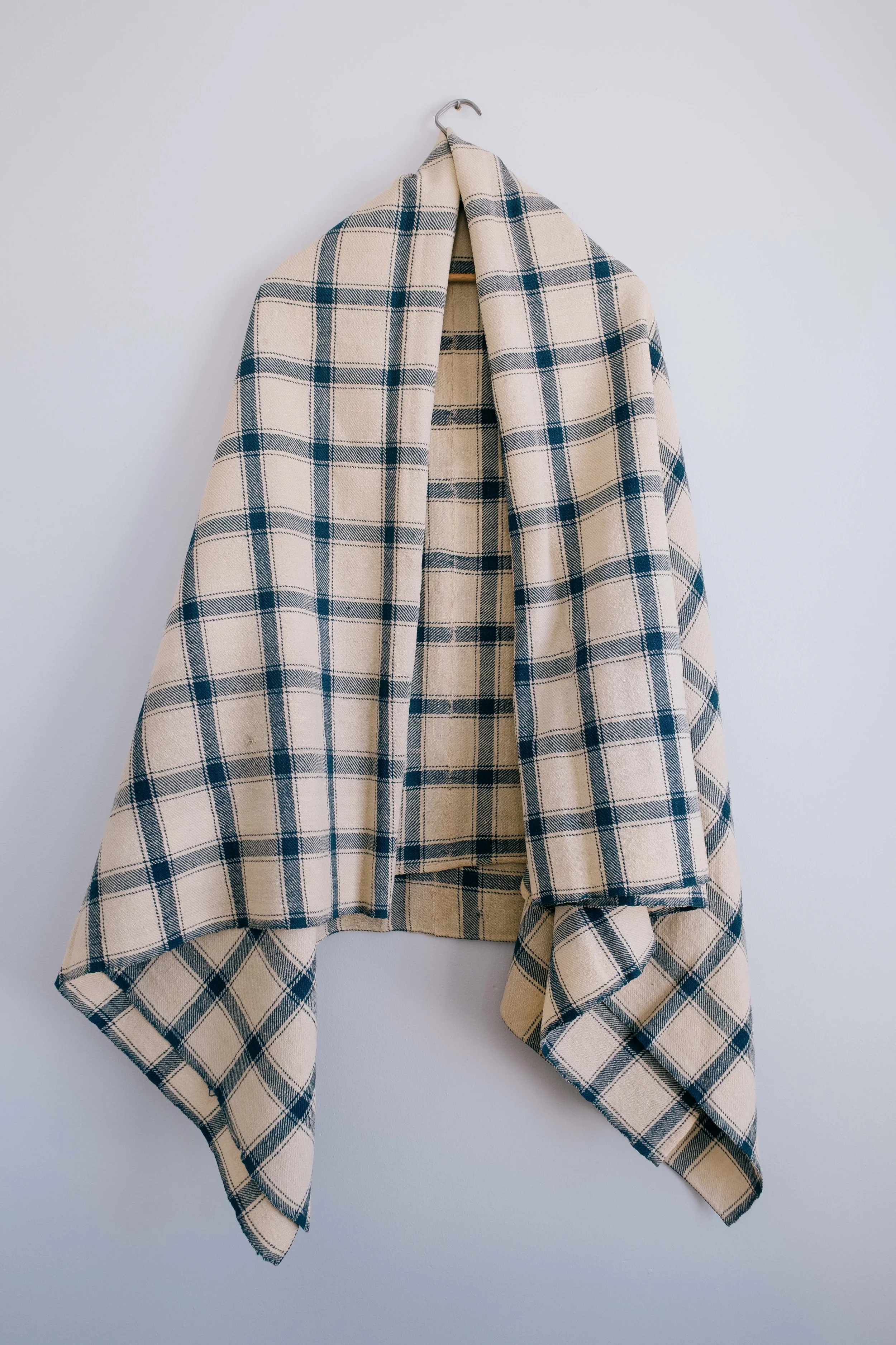 Blue & Cream Large Check Early Wool Blanket