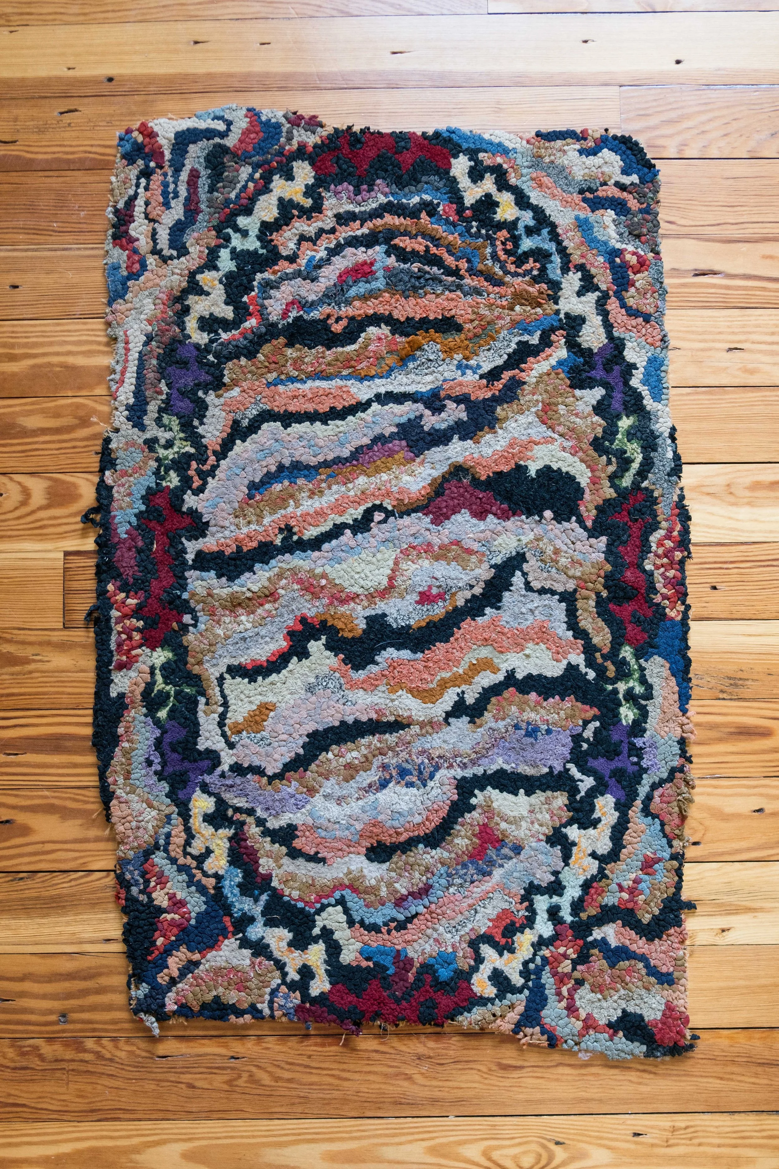 1900s Marbled Rainbow Hooked Rug