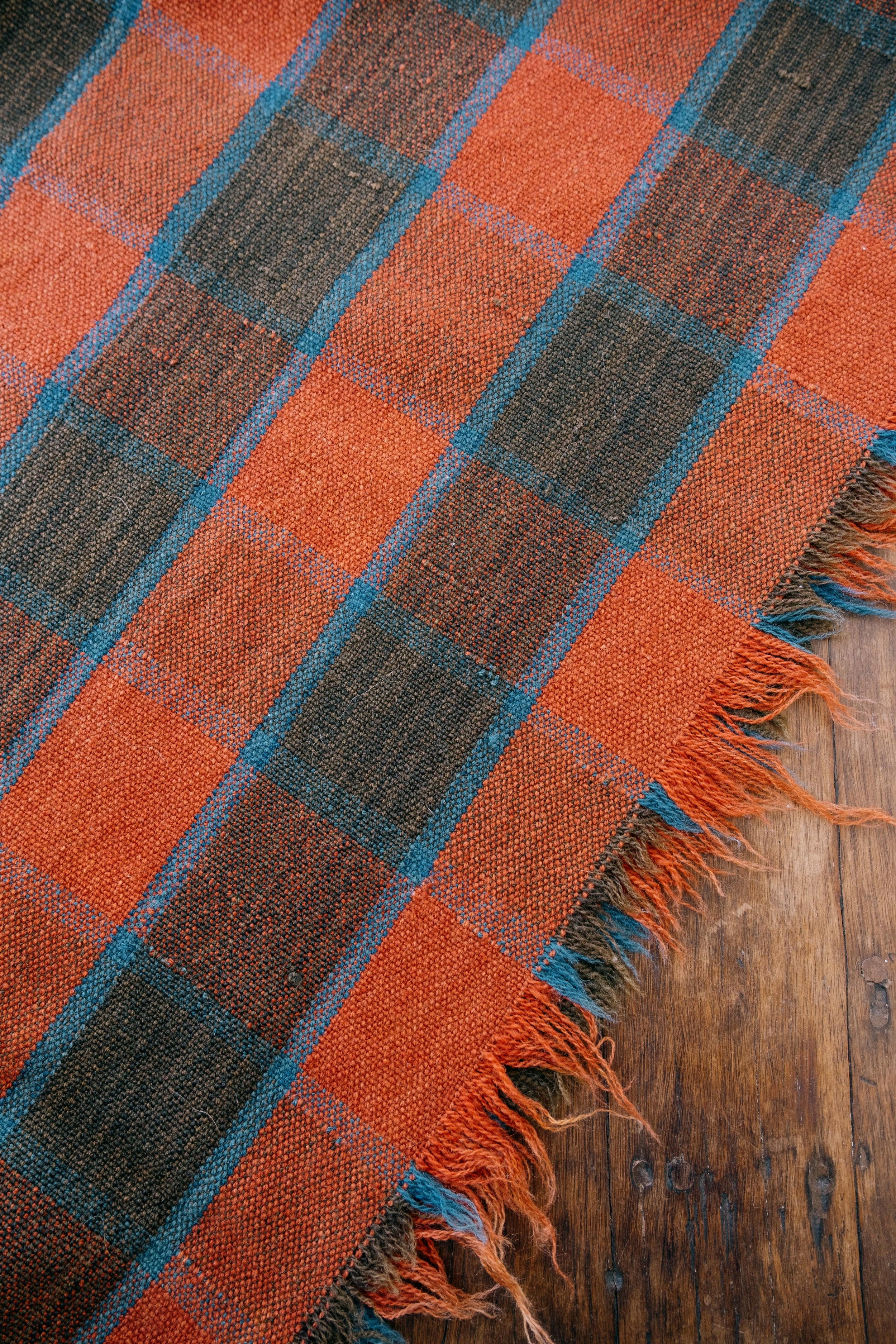 Rust Walnut & Cornflower Blue Early Plaid Blanket