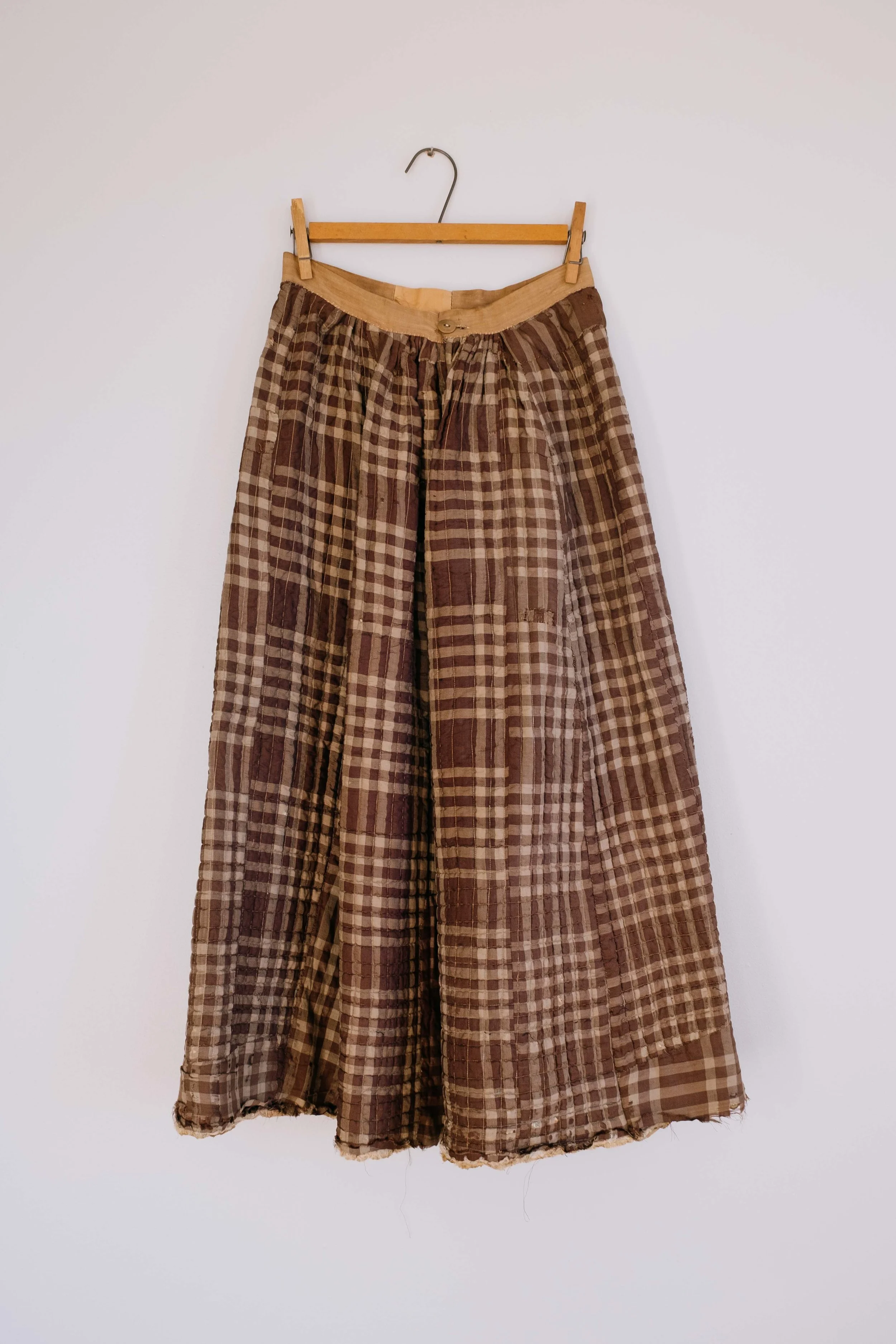 19th c. Pistachio & Walnut Quilted Silk Petticoat