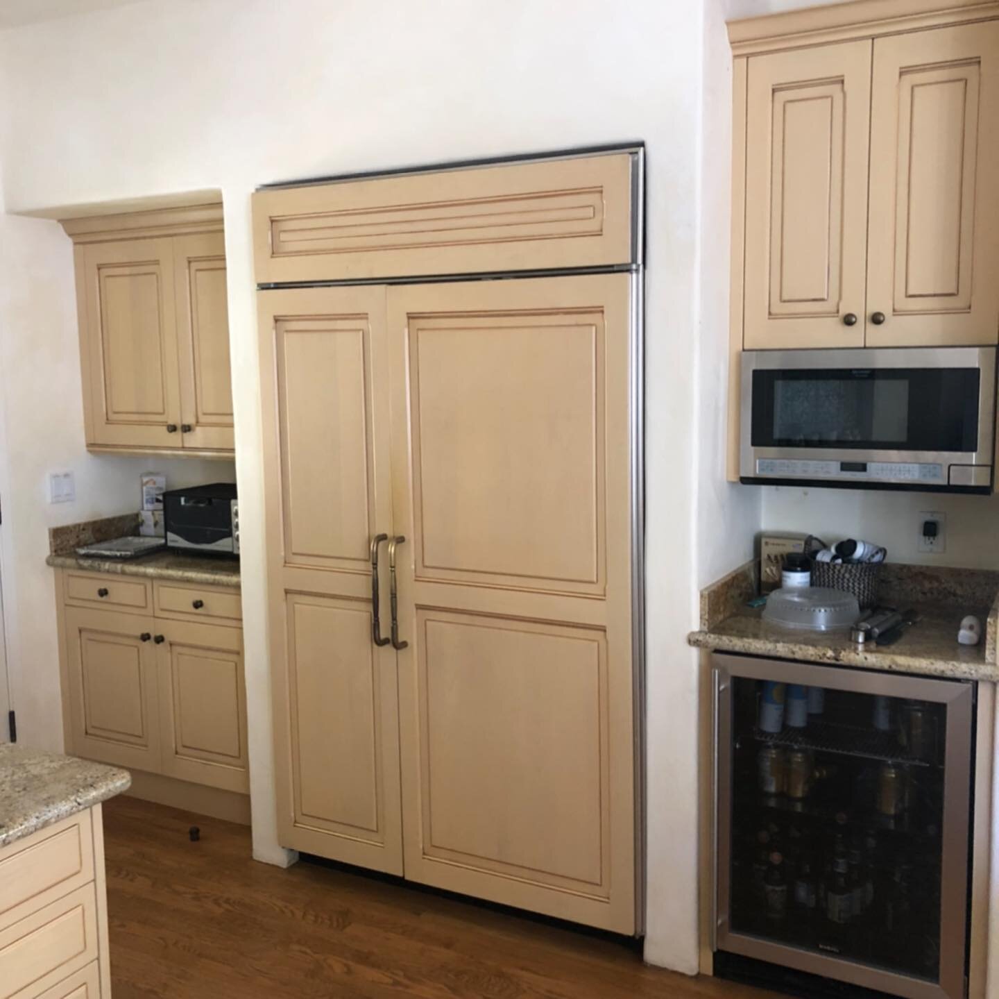 A recent kitchen cabinet repaint. New countertop installations made for a beautiful combination. @benjaminmoore Cabinet Coat performed perfectly. Before and after photos.