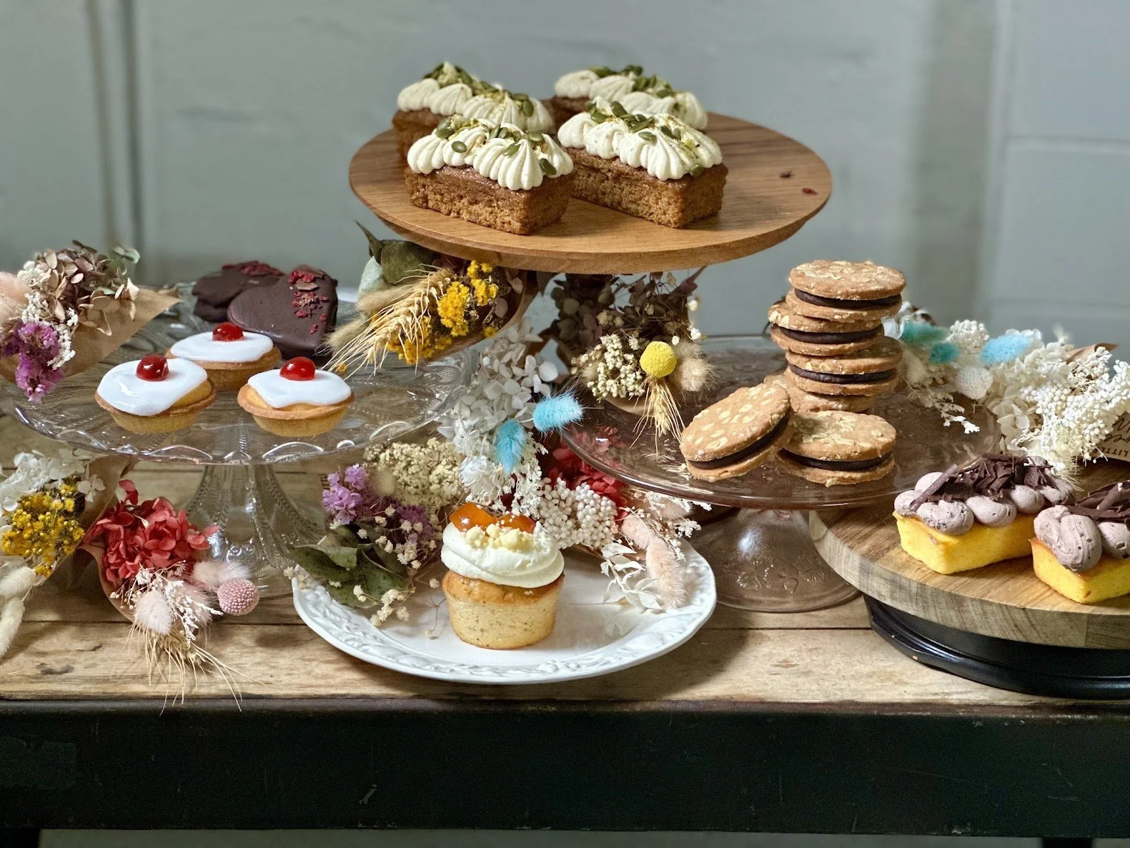A display of cakes, biscuits and slices for tea time