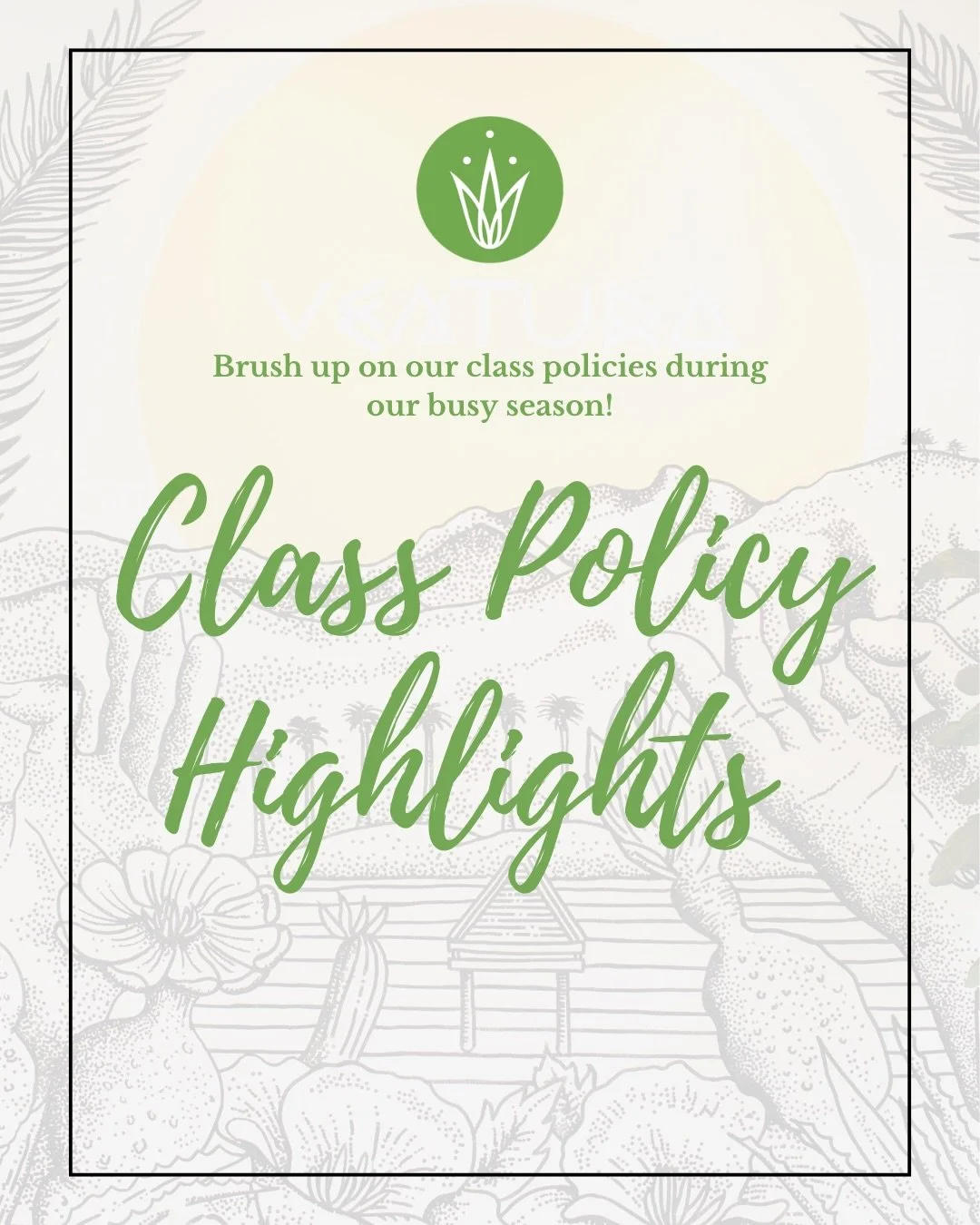 A gentle reminder as we move through our busy season 💚

These class policies help us care for our shared space, support one another, and keep our schedule flowing smoothly.

Thank you for being such a thoughtful, respectful community.

✨ Full policy