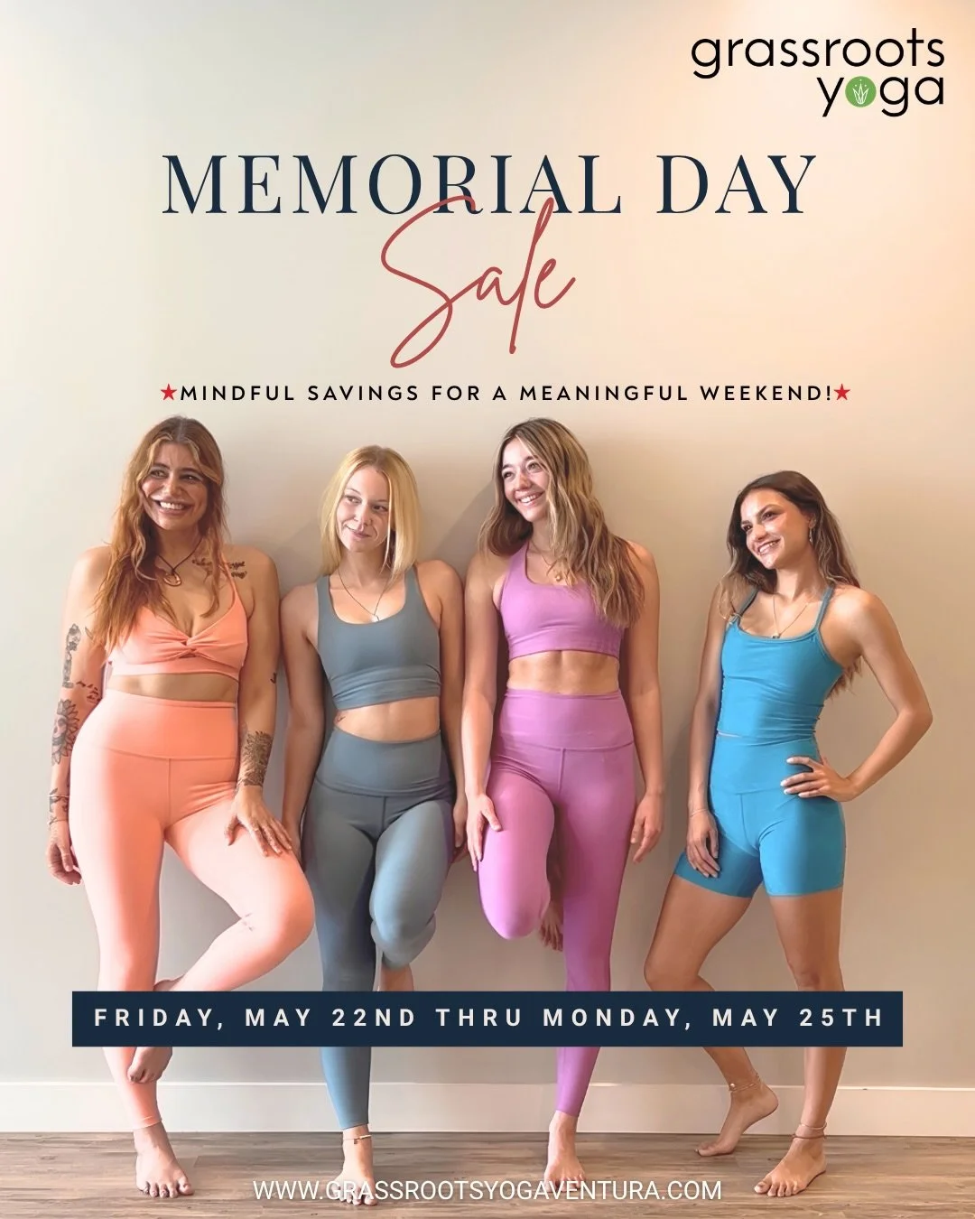 Memorial Day Sale 🇺🇸✨

Enjoy mindful savings on class packages, boutique favorites, and more. Whether you&rsquo;ve been wanting to refresh your practice, stock up on new arrivals, or finally try your first class, now&rsquo;s the perfect time.

Sale