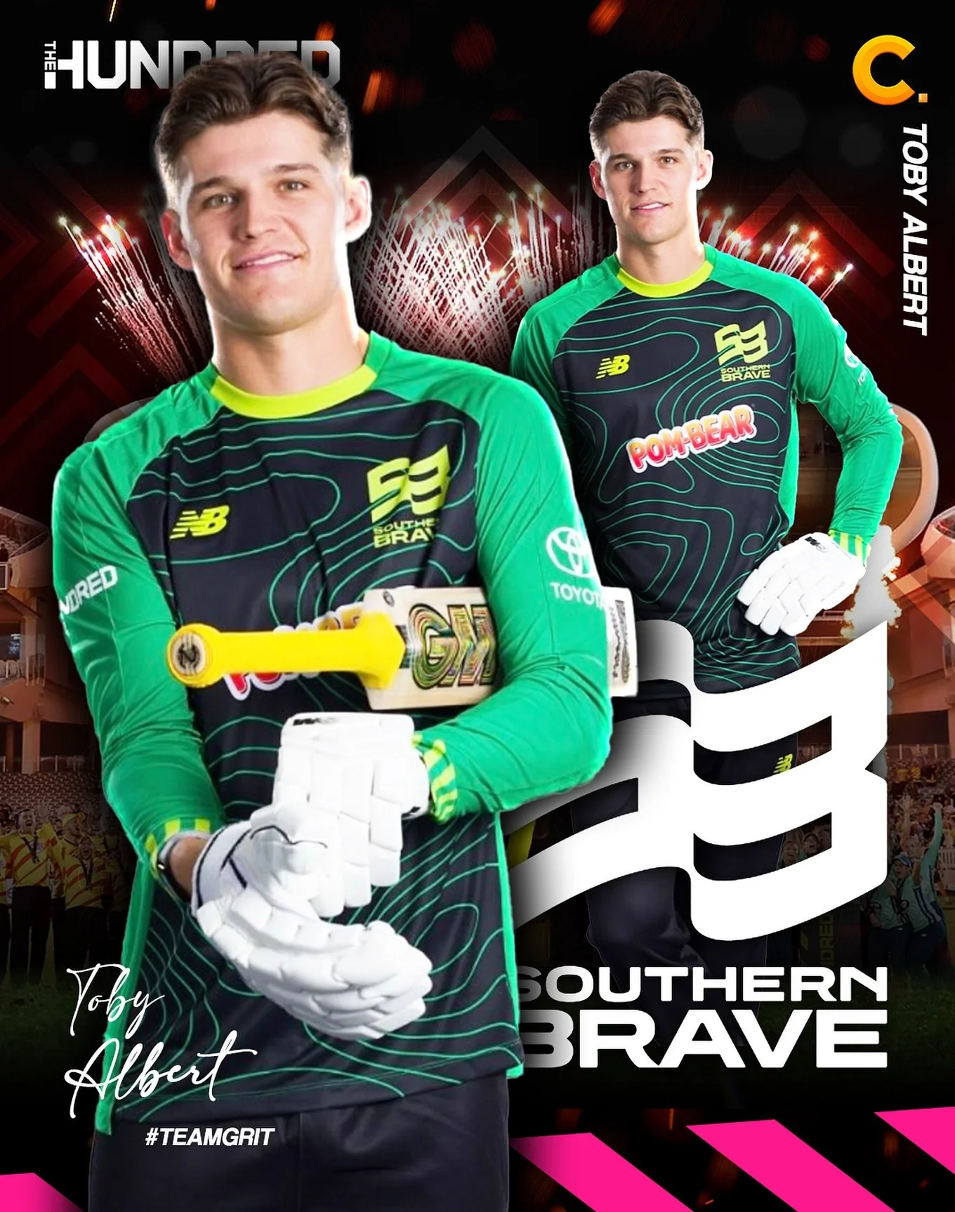 TOBY ALBERT 💯 
@toby_albert & @southernbrave get underway today in this years @thehundred 
Go well Toby! 
#tobyalbert #southernbrave #thehundred #cricket #whiteball #TeamGRiT #Guidinggreatness #GRiTCricket