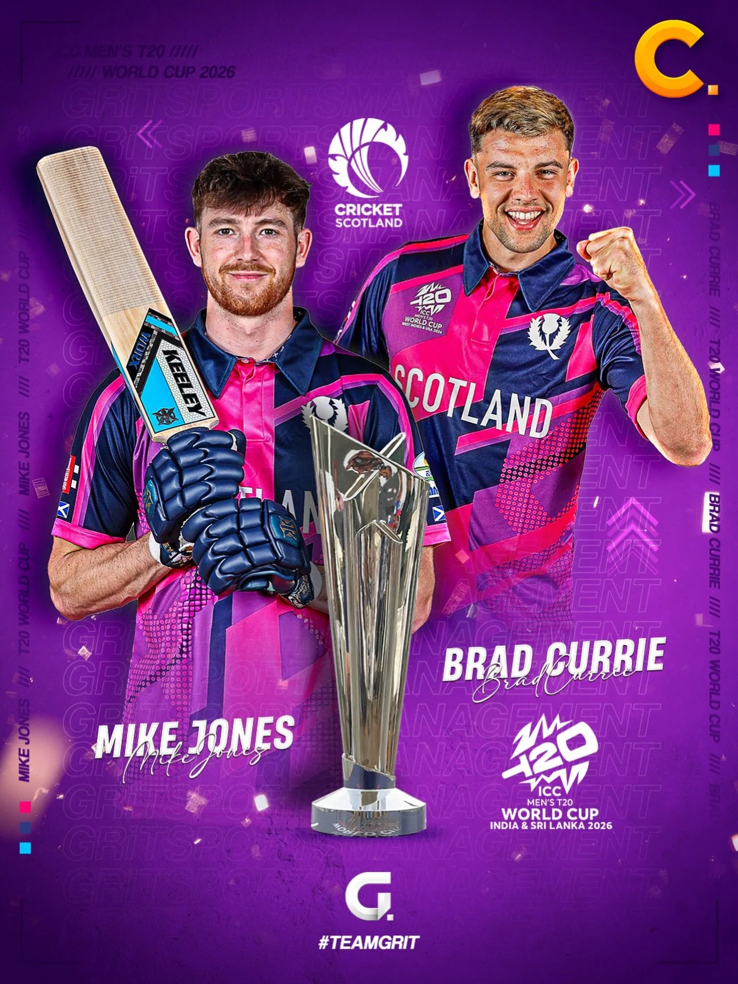 WORLD CUP 🏴󠁧󠁢󠁳󠁣󠁴󠁿🏆

Great to see @currie.bradley &amp; Mike Jones heading to the #icct20worldcup in India &amp; Sri Lanka

#mikejones #bradcurrie #scotland
