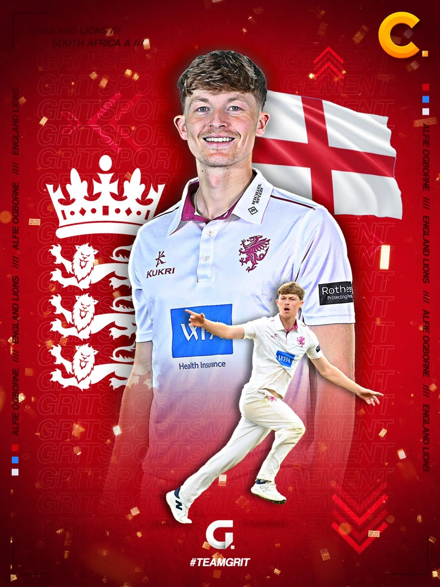 ALFIE OGBORNE 🦁🏴󠁧󠁢󠁥󠁮󠁧󠁿

Alfie is a lion! Congrats on being named in the latest England lions squad to face South Africa A 

#alfieogborne #england #seamer