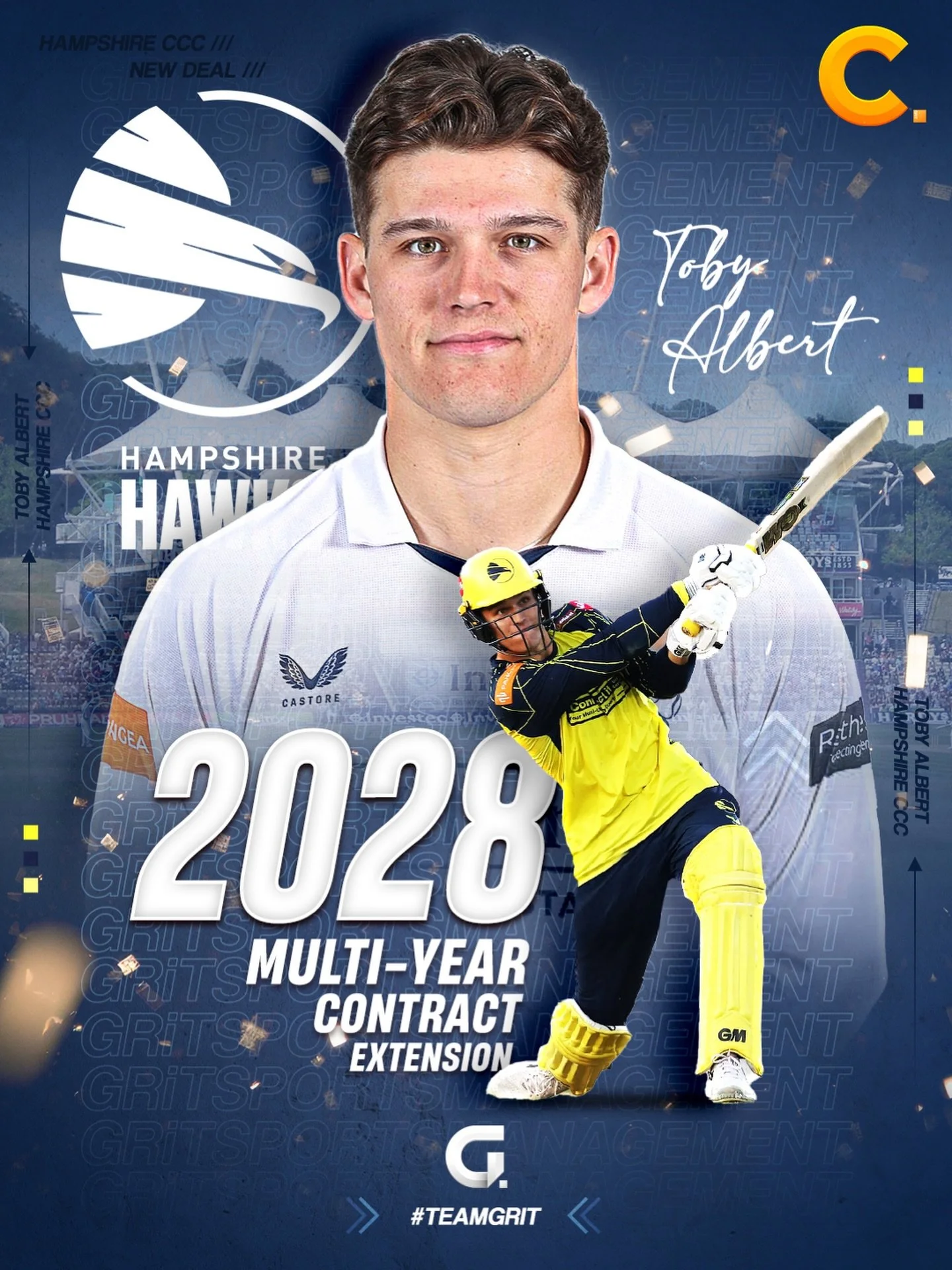 TOBY SIGNS ✍🏻🔥

Last years @vitalityblast leading run scorer pens a new deal to the end of 2028! Let&rsquo;s go!! 

#tobyalbert #hampshire #newcontract