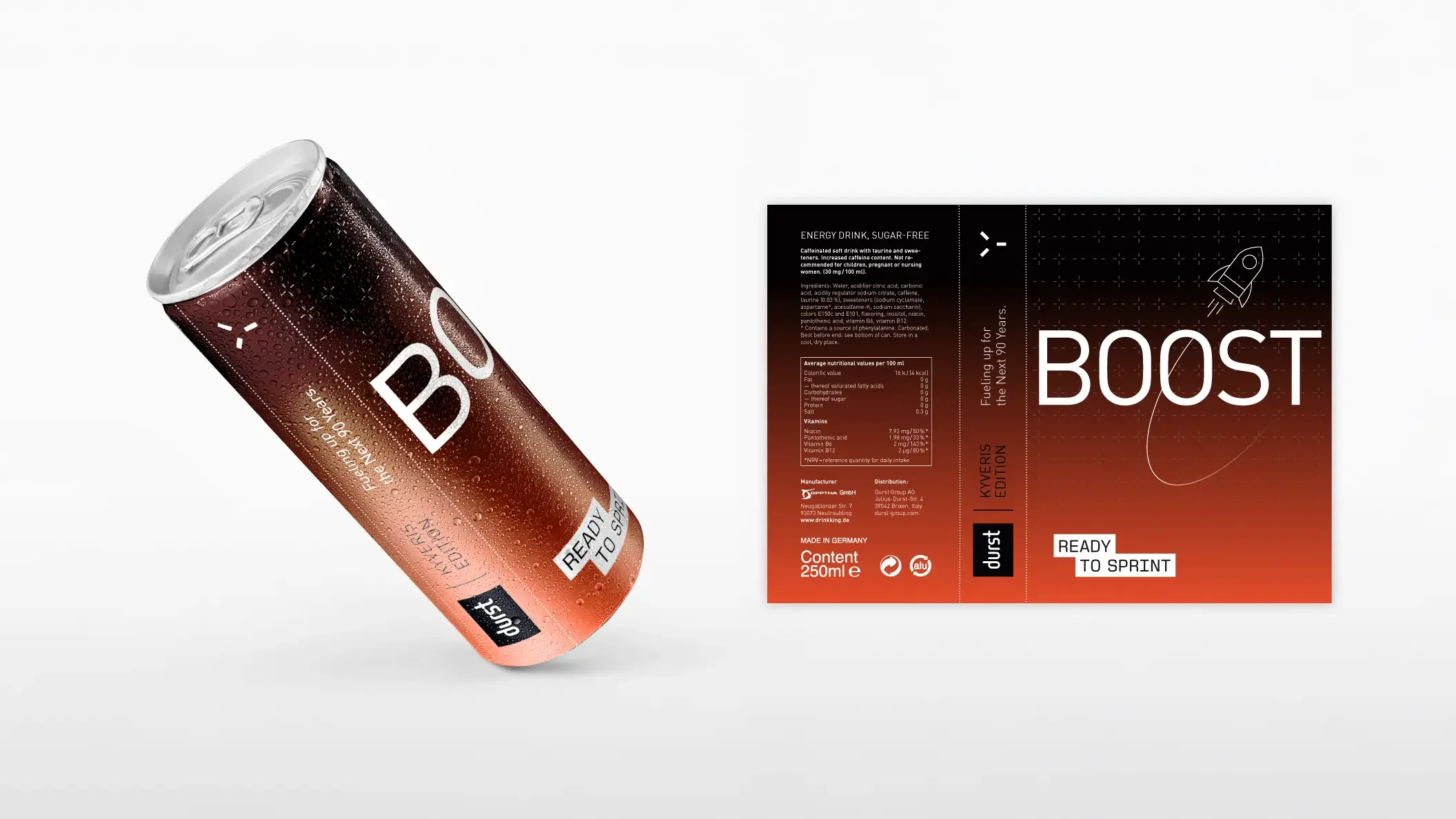 Energy Drink-Dose mit schwarz-orangem Etikett