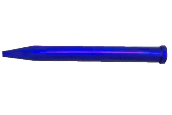 Blue spike lying horizontally on a white background.