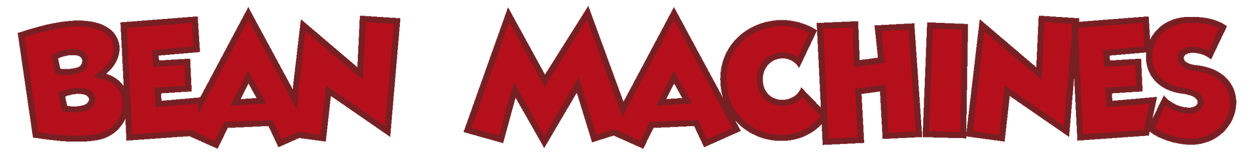 Logo featuring the text 'BEAN MACHINES' in large, bold, red letters with a black outline, styled in a playful, cartoonish font.