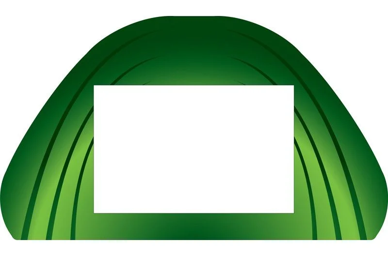 Green camping tent with a rectangular opening in the front.