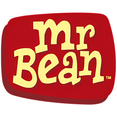 Mr. Bean logo in yellow text on a red background.