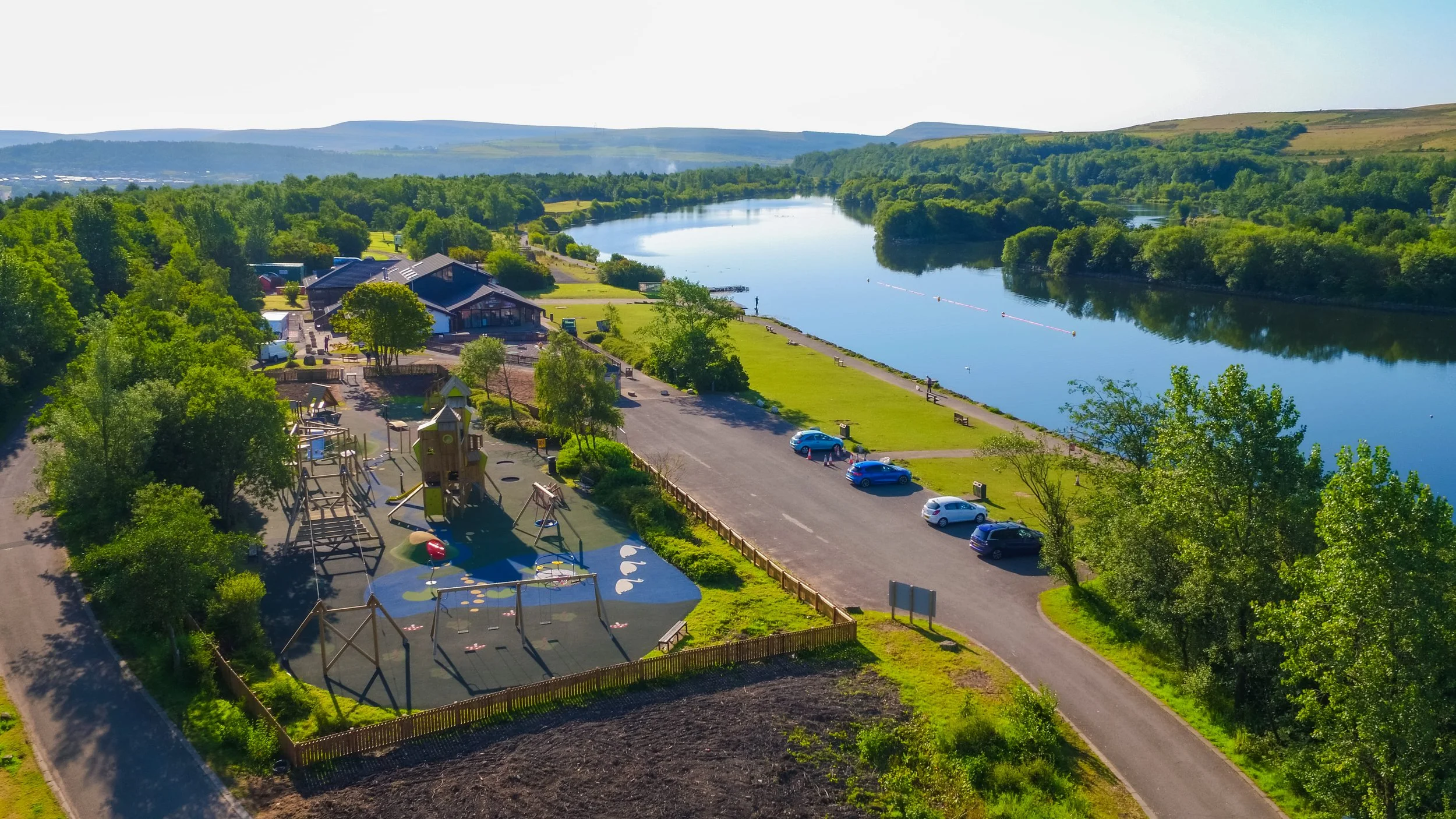 Parc Bryn Bach Parking and Lake.jpg
