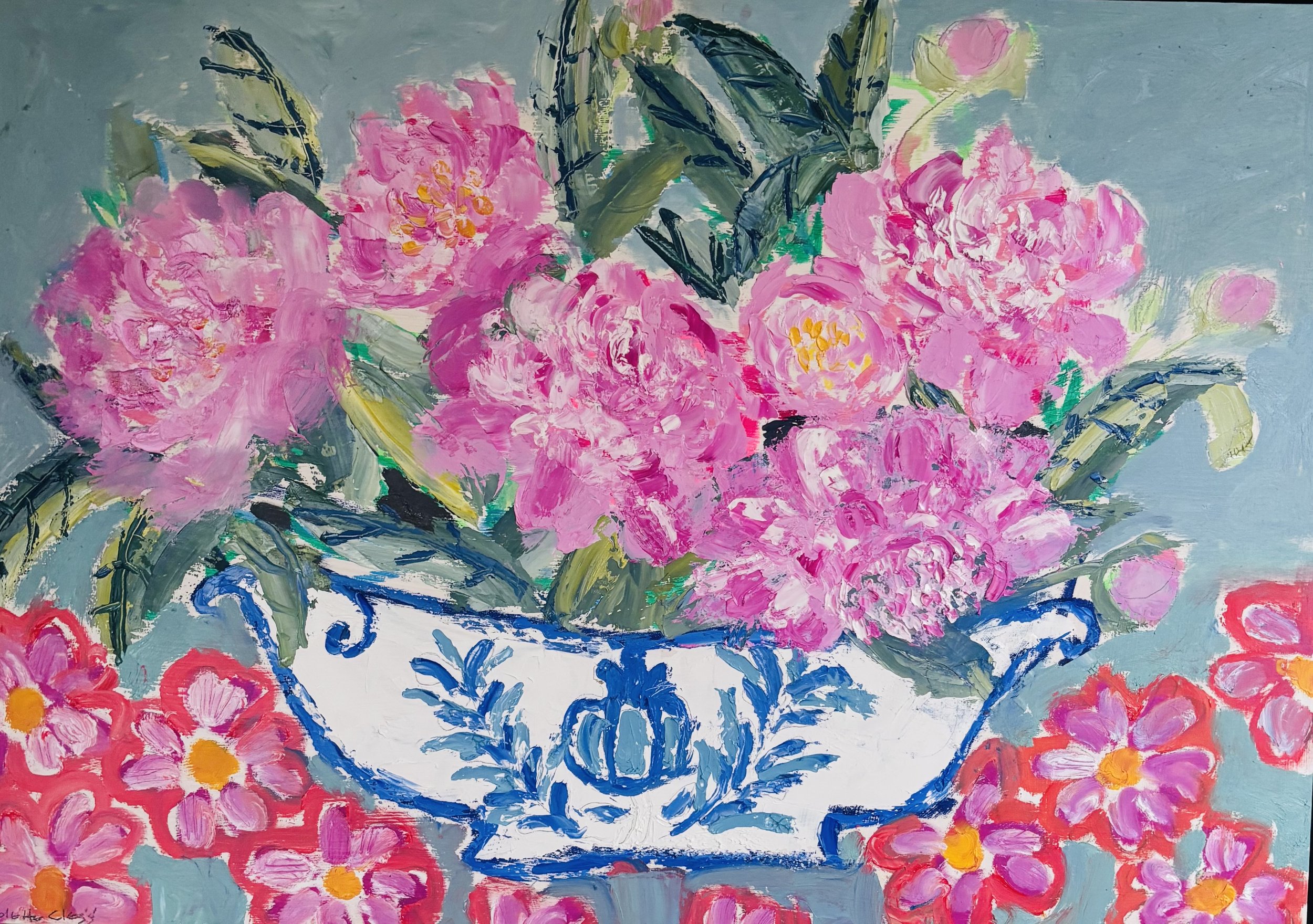 Paeonies in a Decorated Bowl