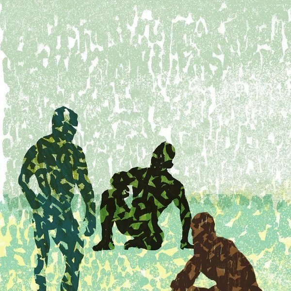 Scene of three figures in a hand rendered Digital Print by Bill Sankey. Limited edition print available to purchase from Seventh Circle Artworks & Aesthetics