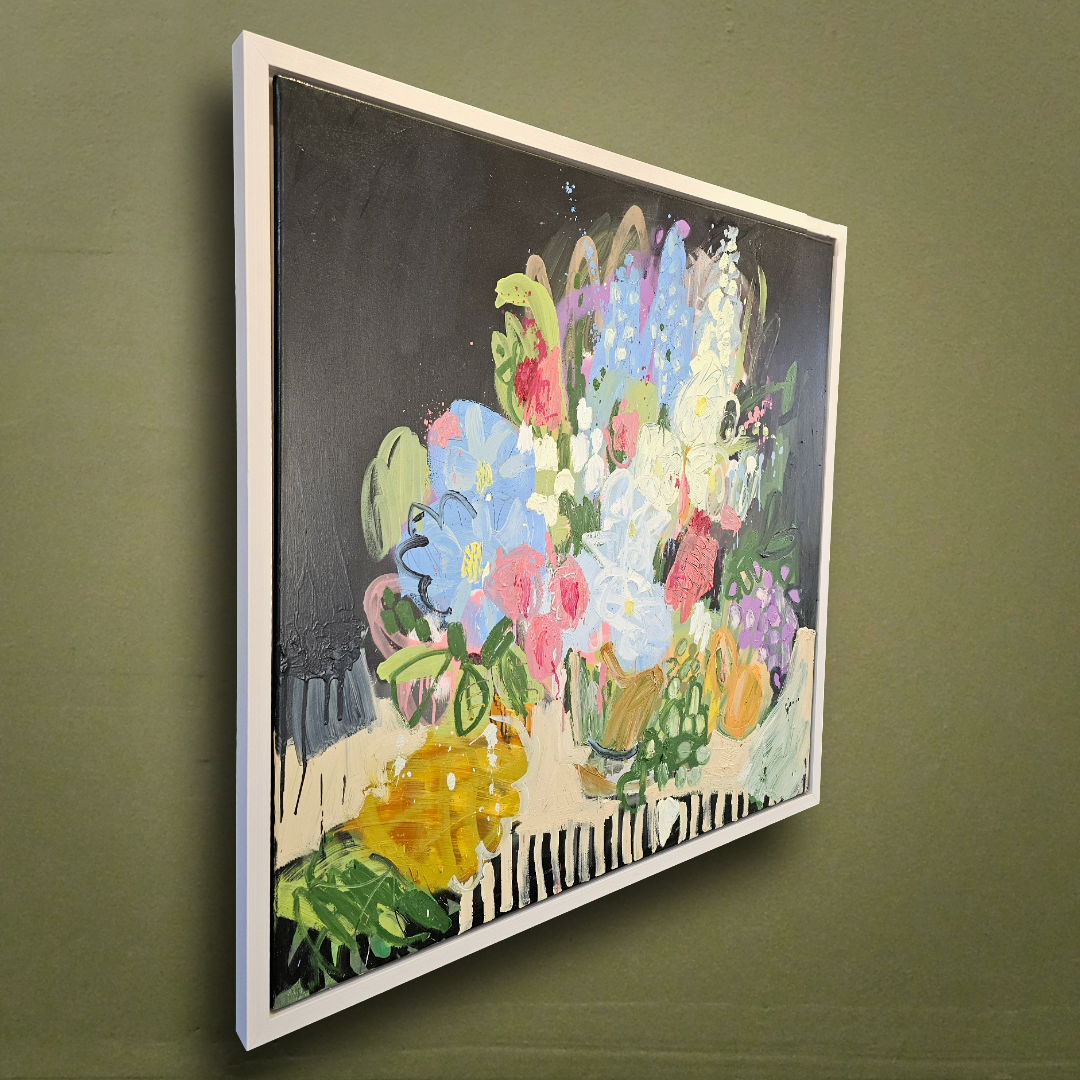 Seventh Circle Artworks Clare Chinnery Push Pineapple Shake A Tree oil spray paint original 1850 framed 4.png