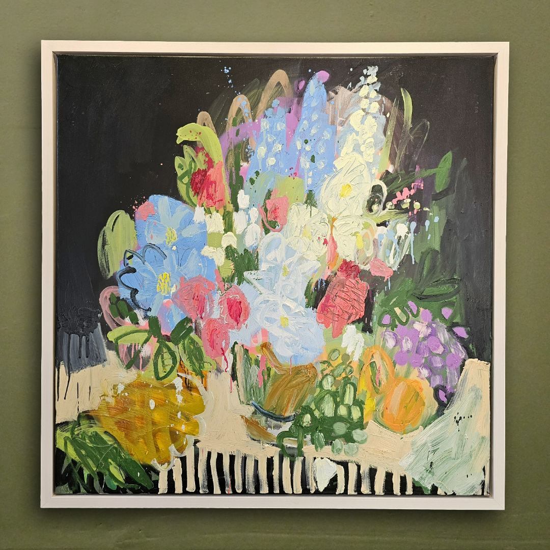 Seventh Circle Artworks Clare Chinnery Push Pineapple Shake A Tree oil spray paint original 1850 framed.png