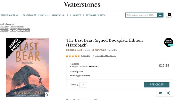 Signed Editions of The Last Bear are available to pre-order from Waterstones now