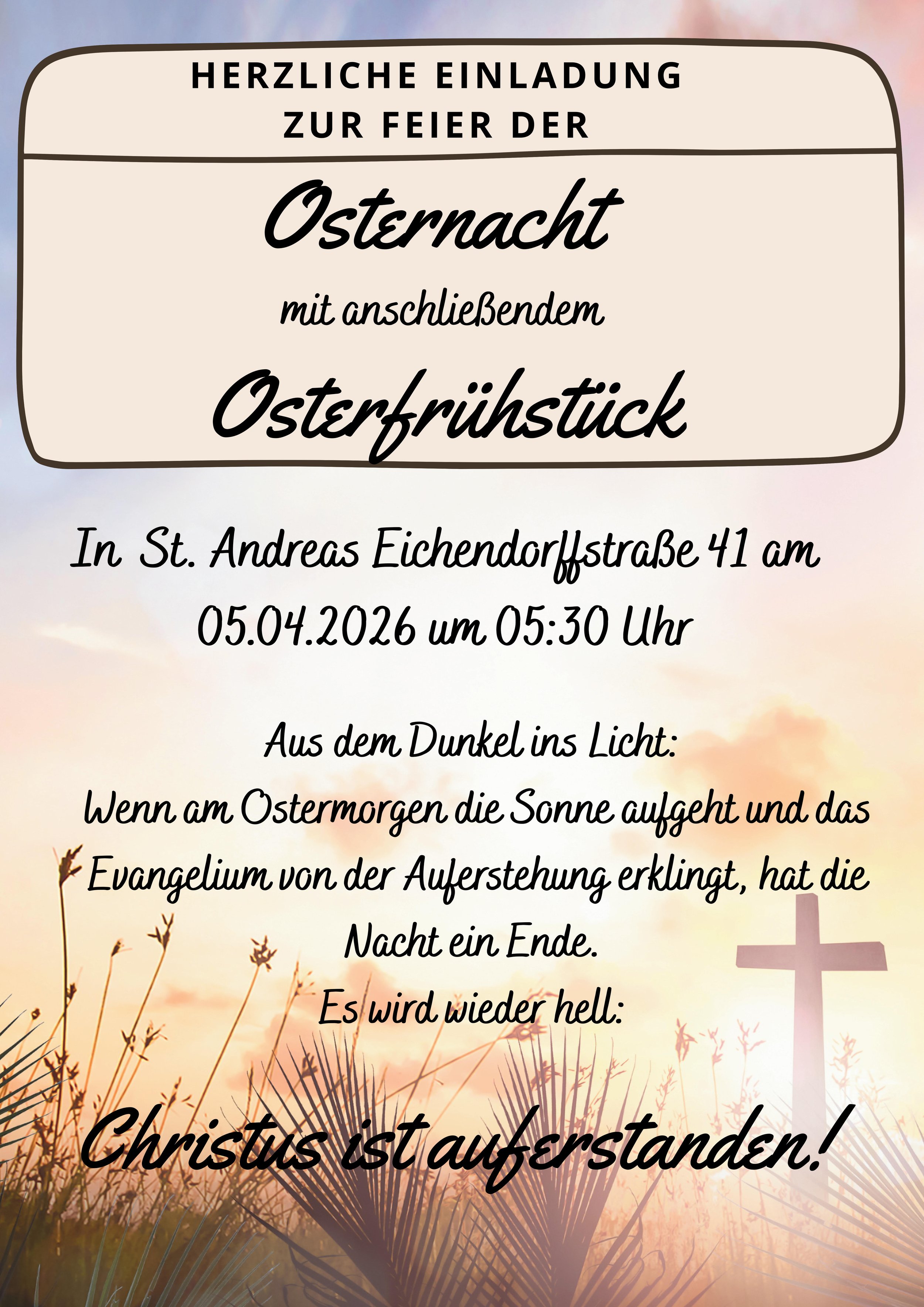 Einladung zur Osternacht am 5. April 2026 um 5:30 Uhr