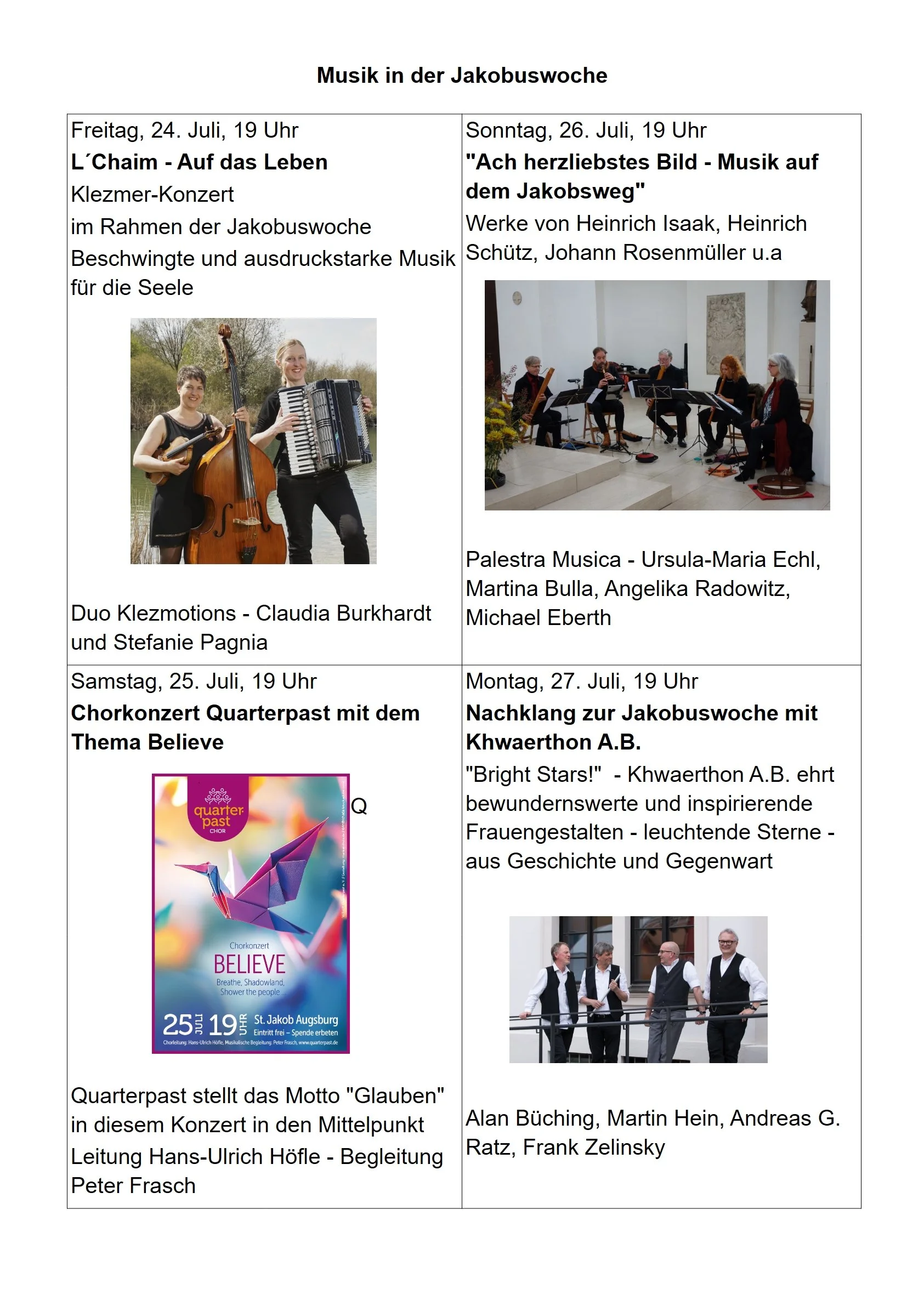 Konzerte in der Jakobuswoche 2026  