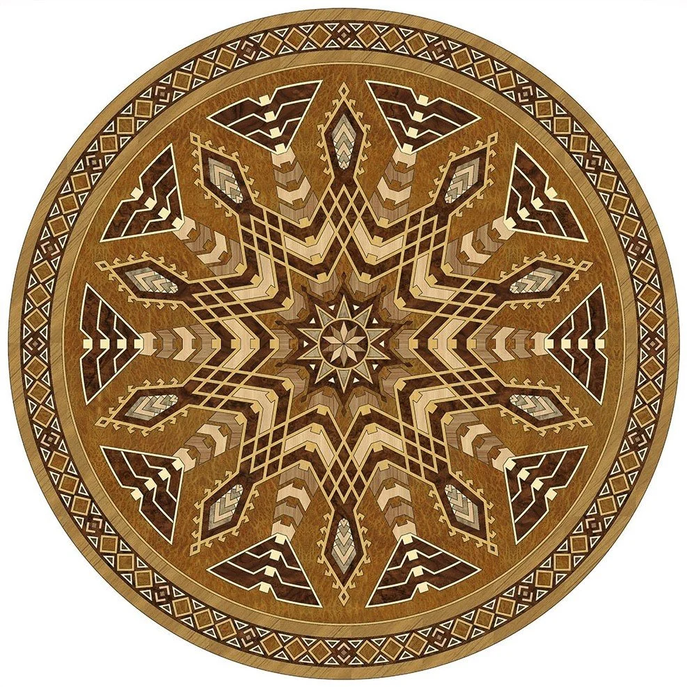 Round geometric pattern with tribal design and earthy colors