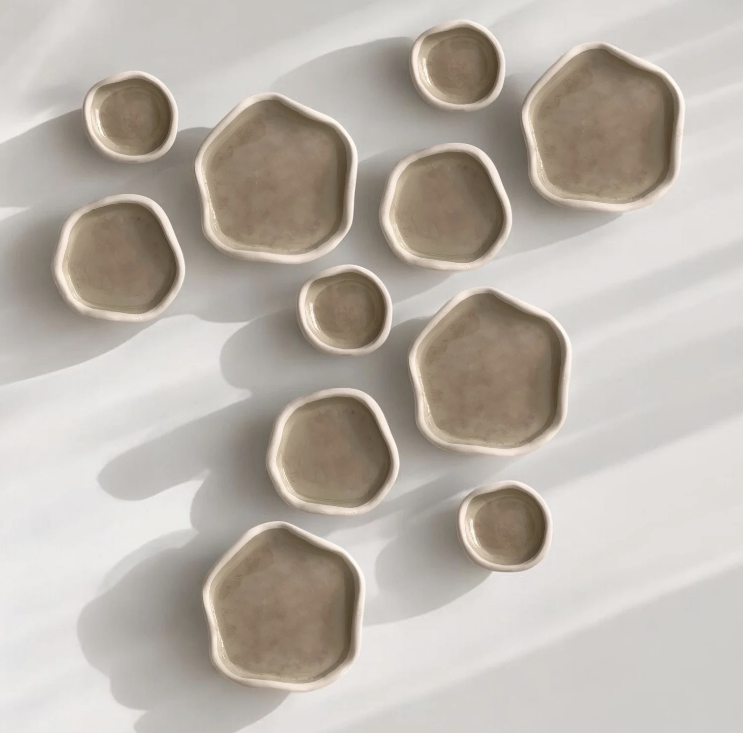 Handmade Ceramic Wall Art: Abstract Beige Sculpture Tiles