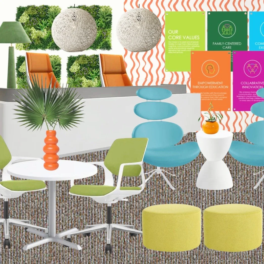 Commercial project in the works and here is a sneak peek! 👏 We're honored to be working with a repeat client of ours now on their company's shared office space, bringing tons of personality, color, and function to this workspace to ensure we stick o