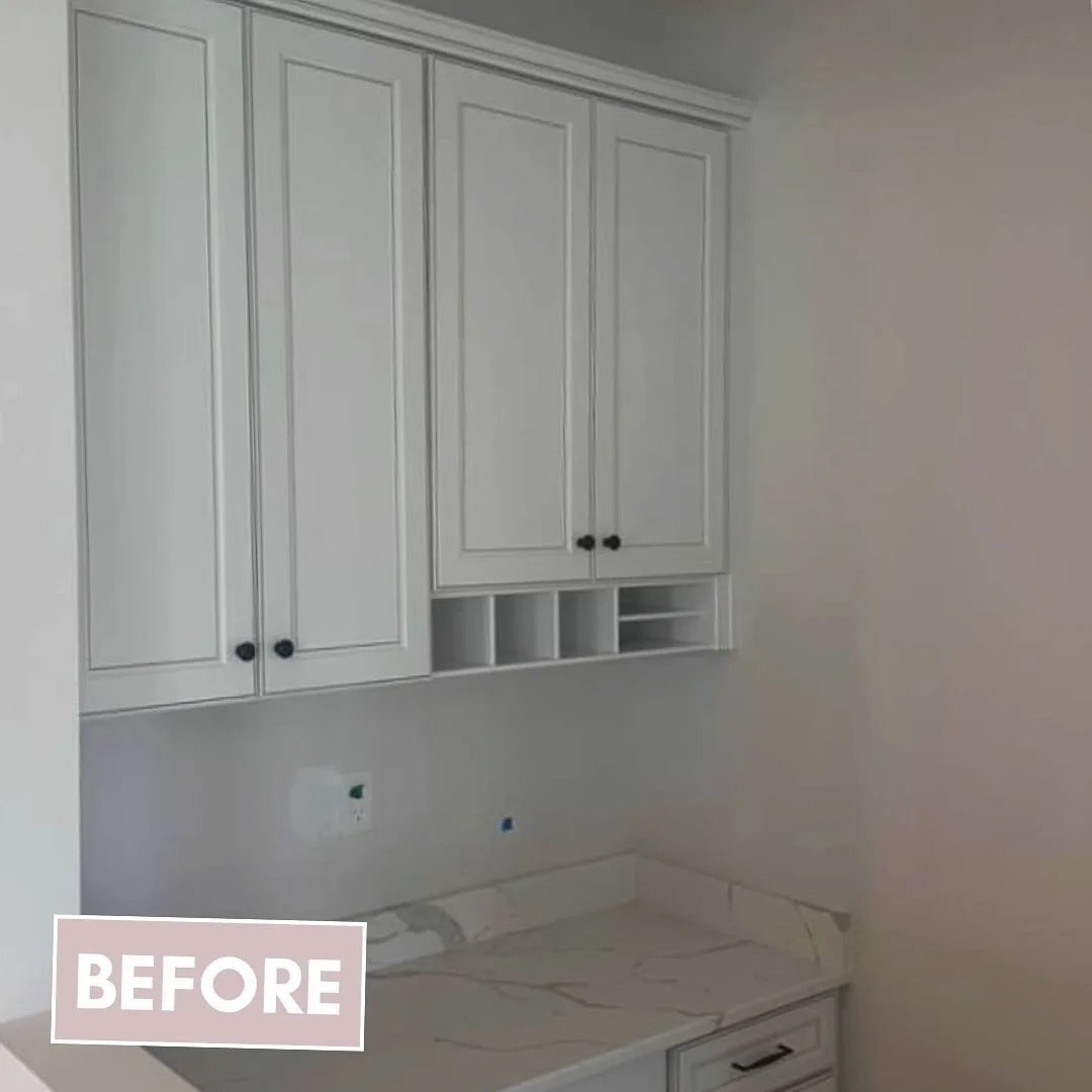 A new build before and after! ✨ Coastal boho for this client&rsquo;s workspace nook!