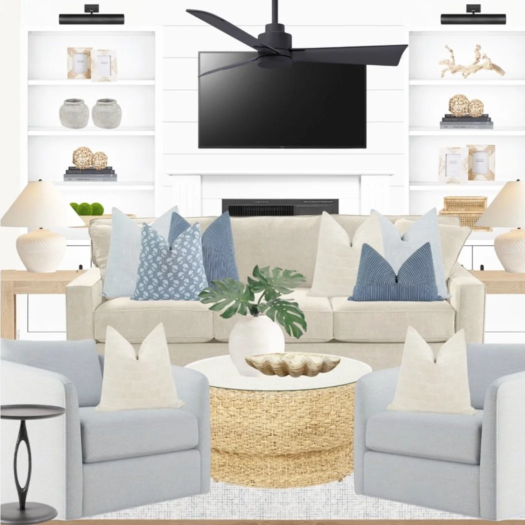 Living room design direction! ✨ Charlotte to Charleston, time for low country living for these clients relocating to their new home!