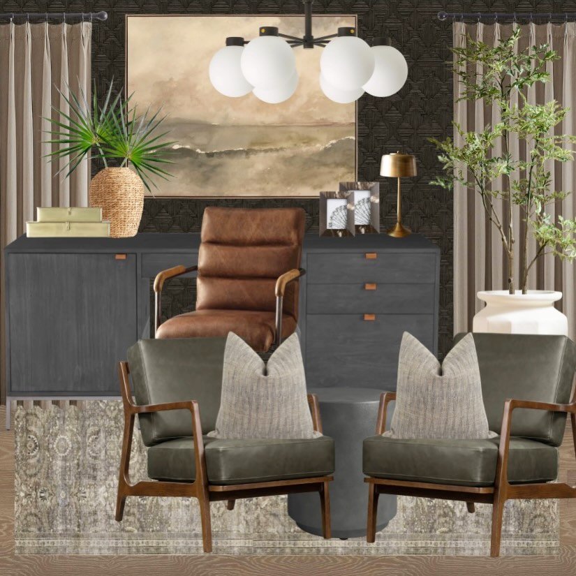 A moody and masculine home office we&rsquo;ve designed for him - we&rsquo;re loving this client&rsquo;s plan for their new home and turning this blank slate space into the perfect study and workspace! 🖤