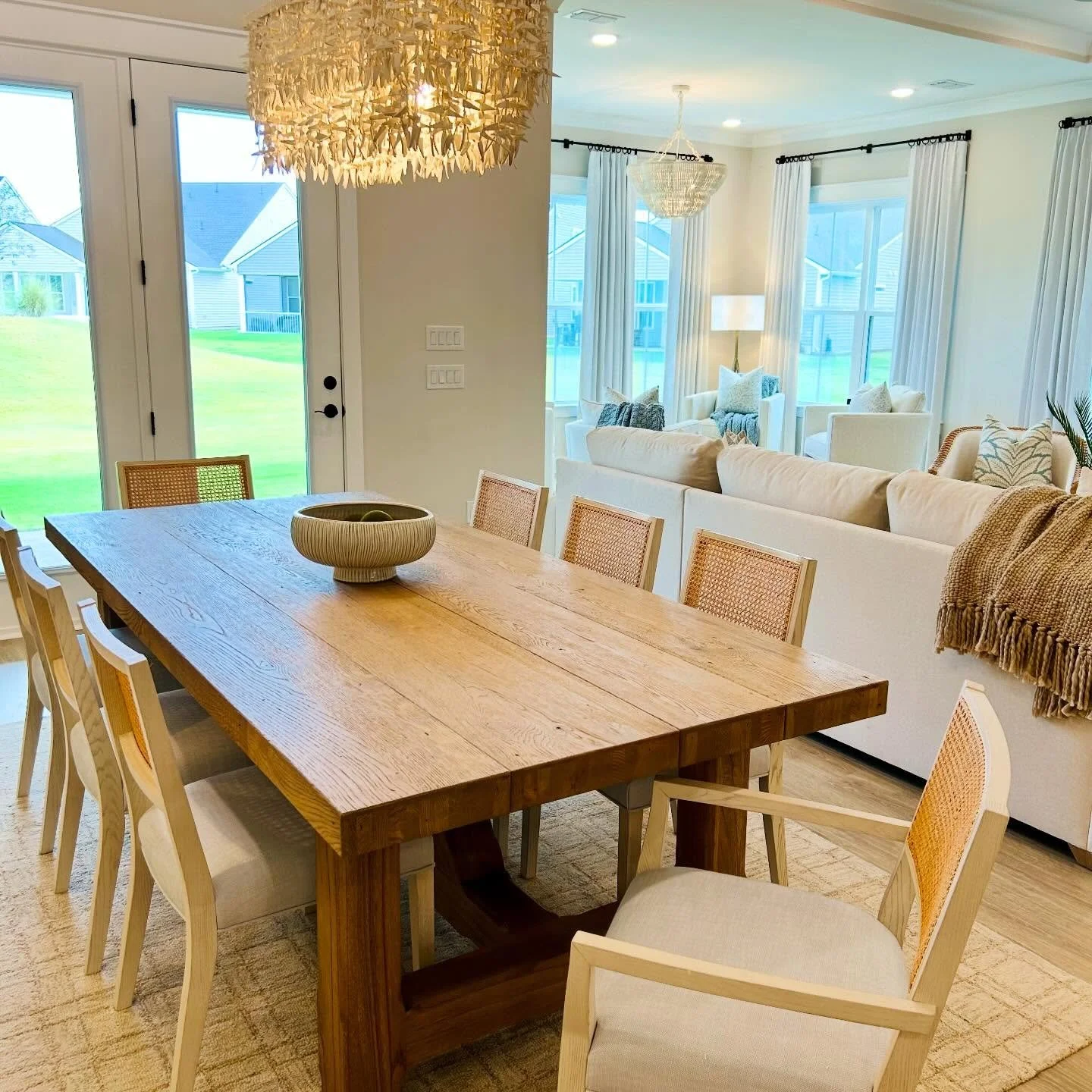 Conversational and welcoming! ✨ Dining opening up and looking into the rest of this client&rsquo;s main living, full of warmth and ready to entertain!