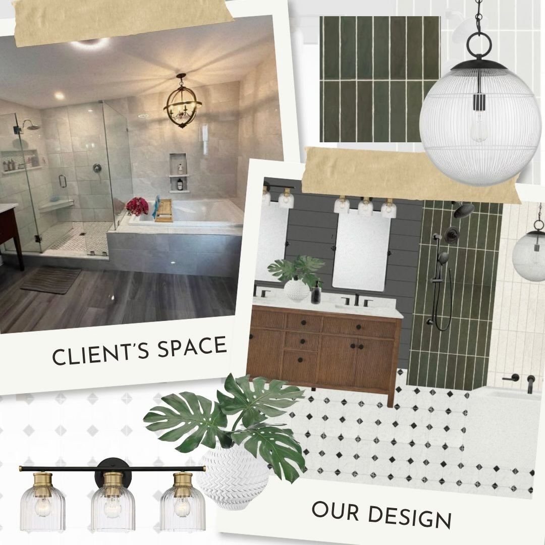 A look into our client&rsquo;s primary bath remodel! ✨ The current space > our design plans > visual for their review to really capture the look and feel once complete! ✔️ If you and your space need our help, let&rsquo;s talk! 👏🏻
