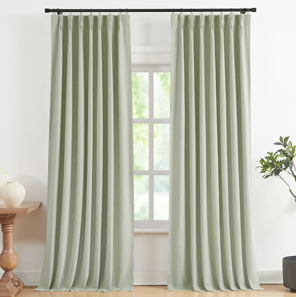 Pinch Pleated Curtains, 40"W x 95"L (Pack of 2), Soft Green, x 1 