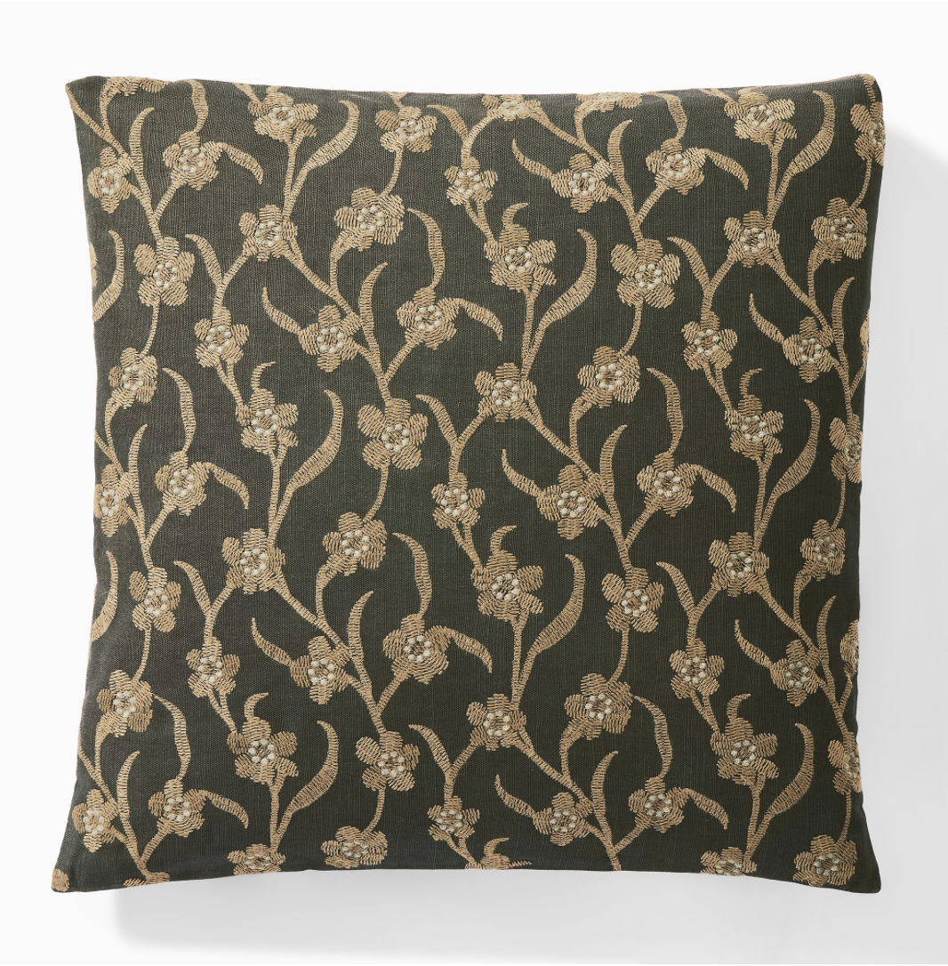 Winding Floral Vines Pillow Cover, Dark Aegean, Pillow Cover + Down Alternative Insert, x 1