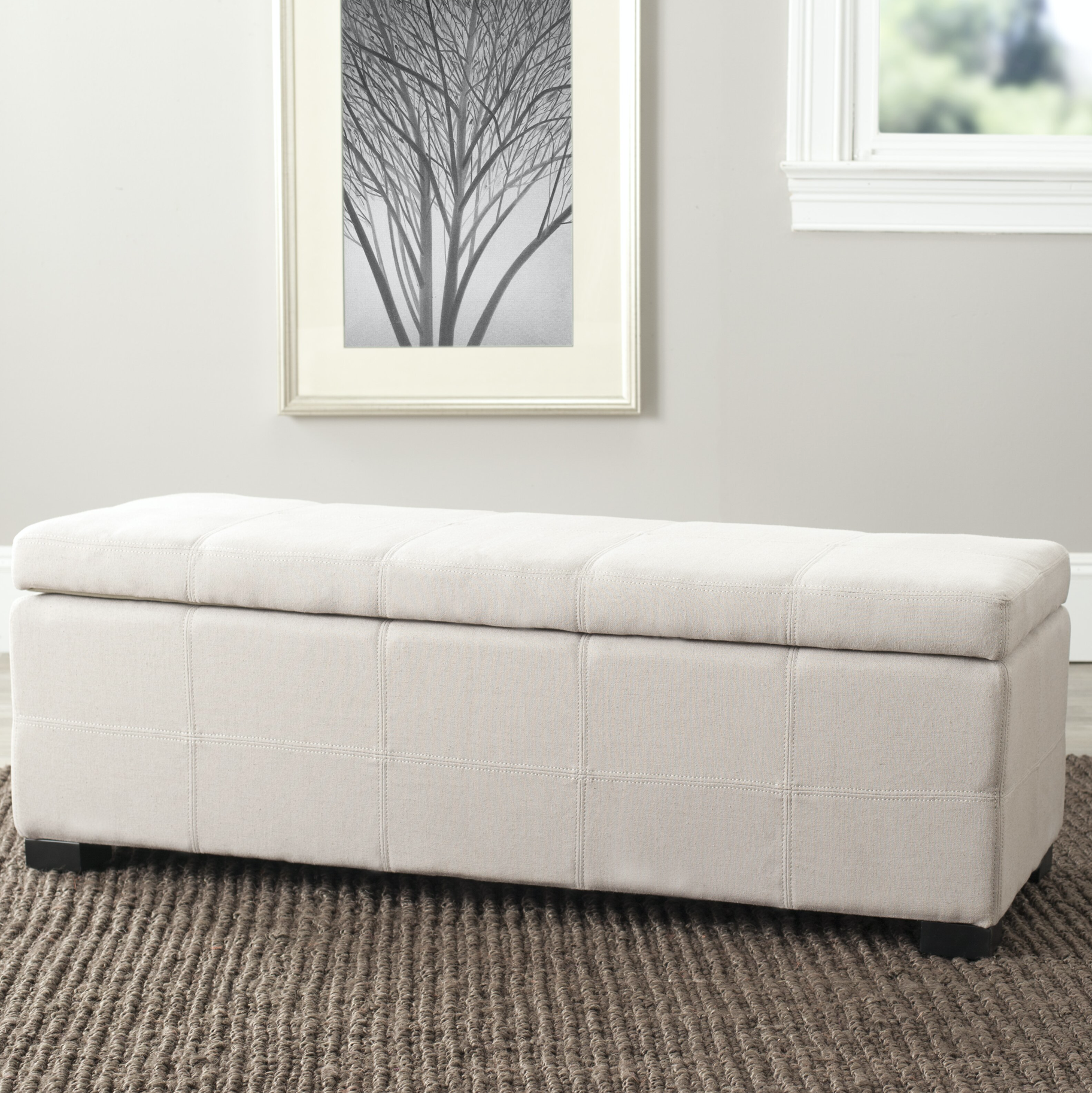 Upholstered Storage Bench, White 