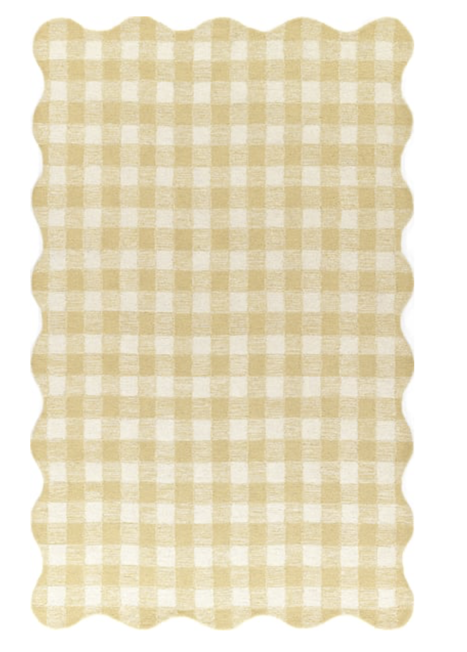 Wool Handwoven Checkered Area Rug, Yellow, 
2'3" X 8' Runner