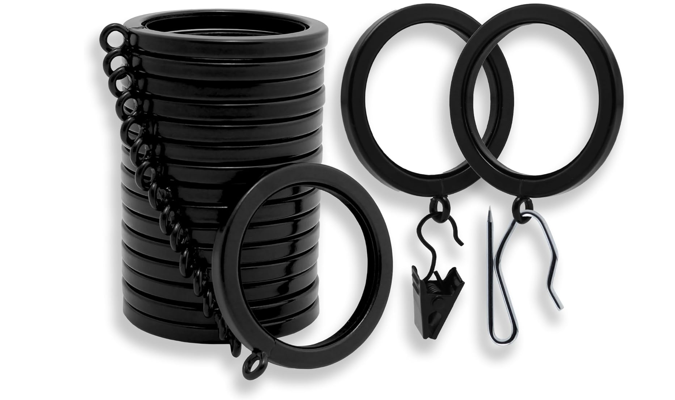 BlastHome Luxury Smooth Glide Curtain Rings, 18 Pack, Tuxedo Black, x 9