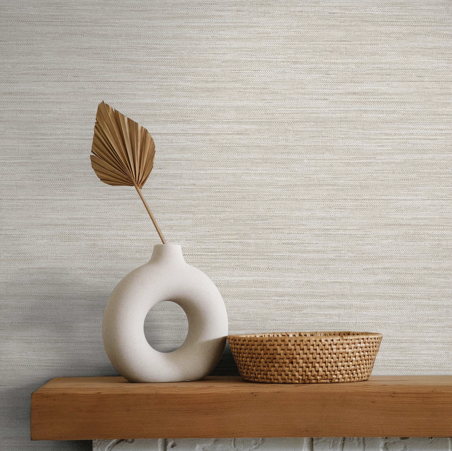 Horizontal Faux Grasscloth Peel and Stick Wallpaper, Ecru