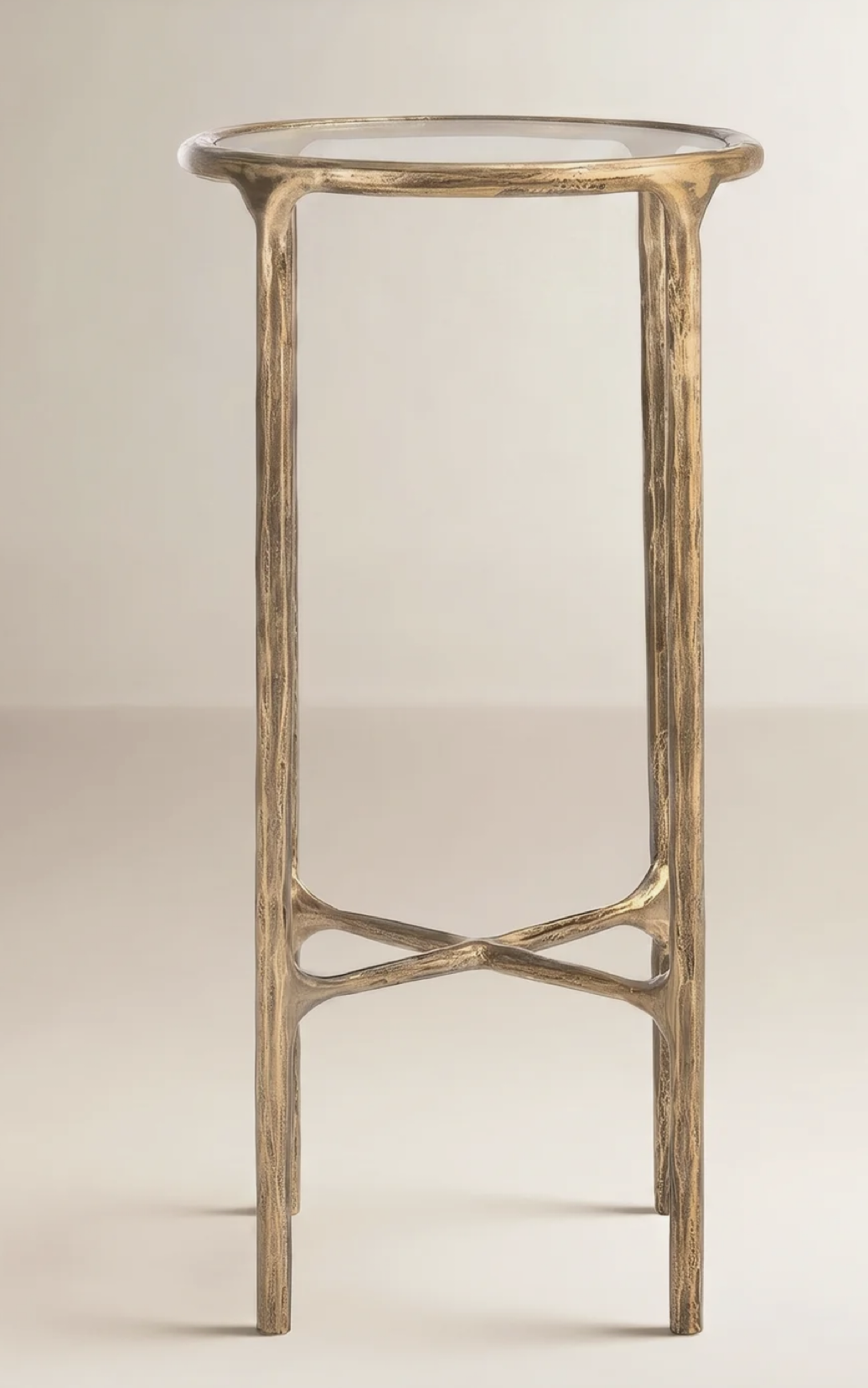 Evelynn Glass Cross Legs End Table, Brass, x 2