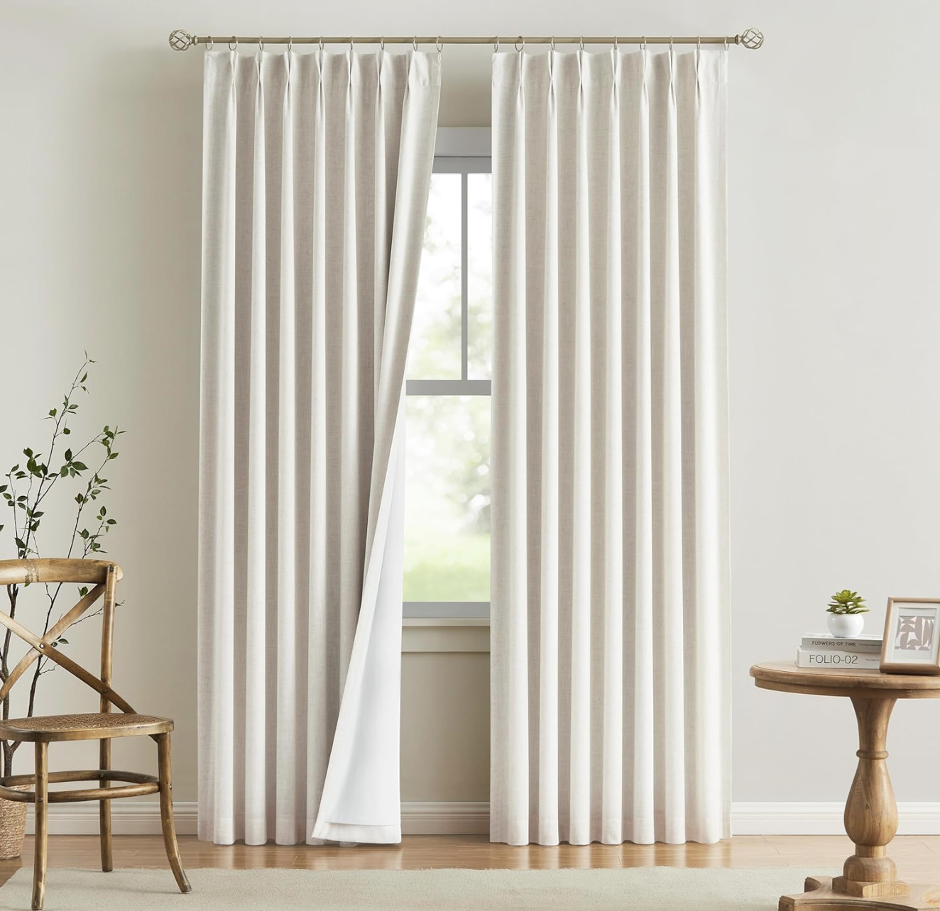 Vision Home Natural Pinch Pleated Curtains, Natural, x 9 