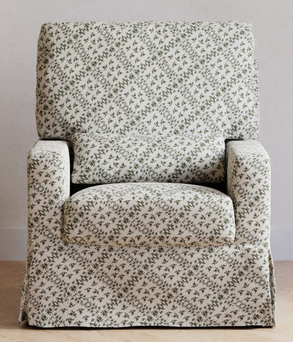 Crawford Upholstered Swivel Glider, Green Lattice Performance Eco-Weave