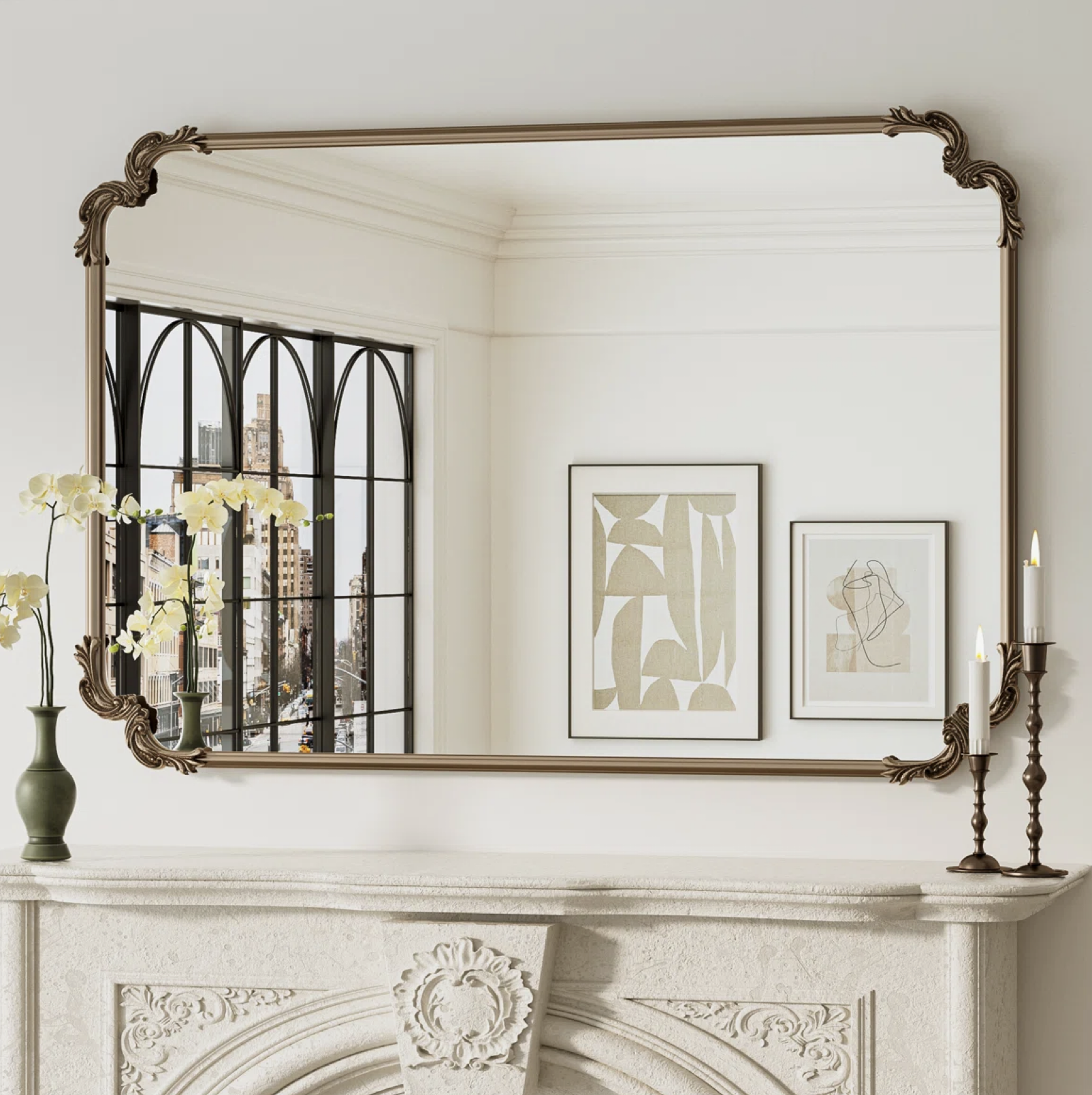 Genan Accent Scalloped Rectangle Wall Mirror, Antique Gold