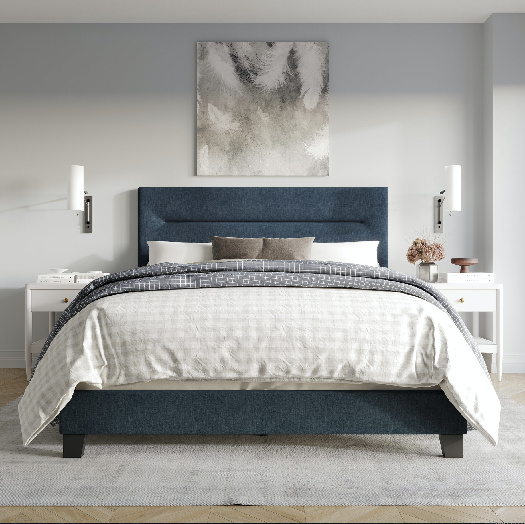 Upholstered Bed, Blue - Option 1 