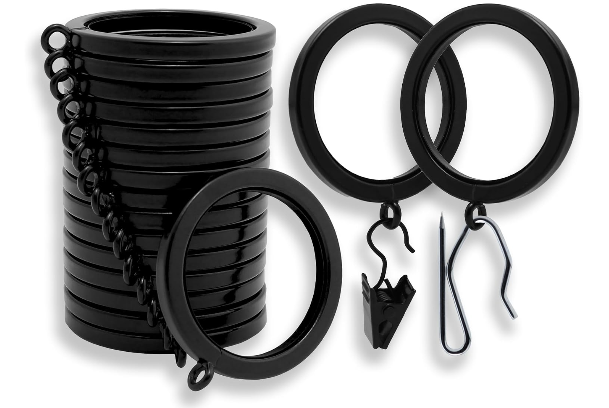 BlastHome Curtain Rings, Round, 18 Pack, Tuxedo Black, x 1