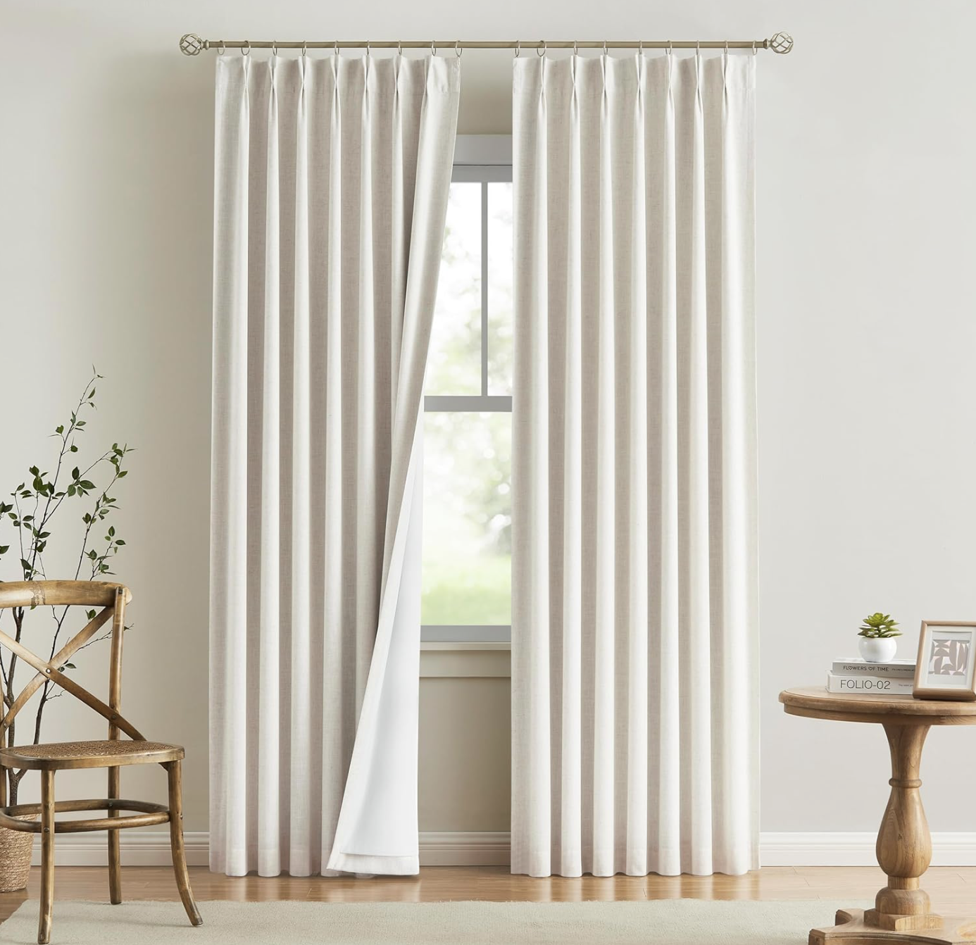 Vision Home Curtains, 40"W x 95"L (Pack of 2), Natural, x 1